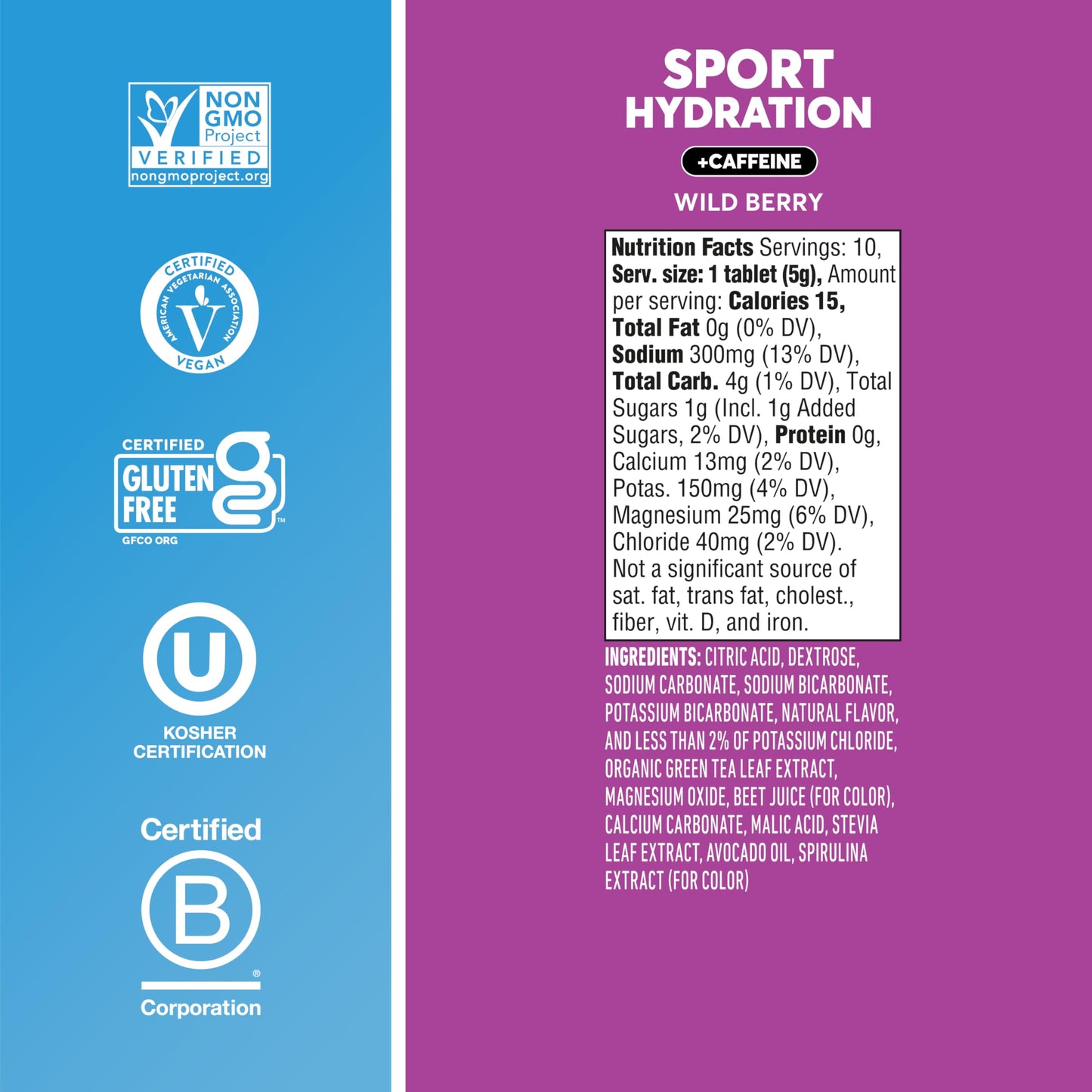 Nuun Sport Electrolyte Tablets with Caffeine from Green Tea Extract, Magnesium, Calcium, Potassium, Chloride & Sodium, Gluten Free & Vegan, Wild Berry, 8 Pack (80 Servings Total)