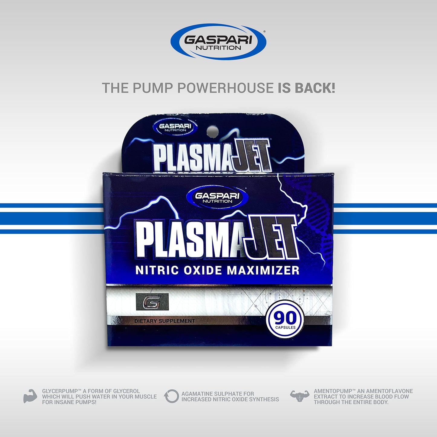 Gaspari Nutrition PlasmaJet, Legendary N.O. Nitric Oxide Maximizer, Increased Lean Mass and Strength, Maximum Vascularity and Vasodilation, 90 Capsule