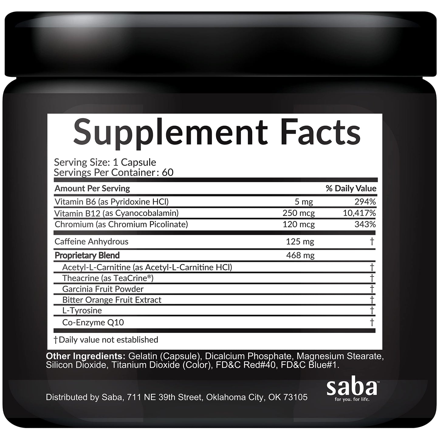 Saba Skinny 5000 -Fat Loss -Weight Loss-Appetite Control -Mild Jitter-Free Energy- Focus -60 Capsules