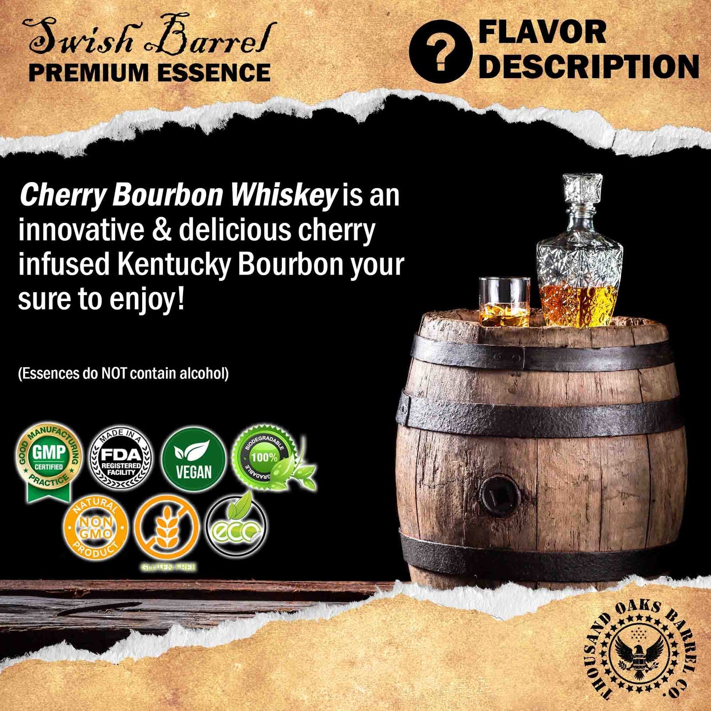 Cherry Bourbon Whiskey Essence  Bootleg Kit Refills  Thousand Oaks Barrel Co  Gourmet Flavors for Cocktails Mixers and Cooking  20ml 65oz Packet