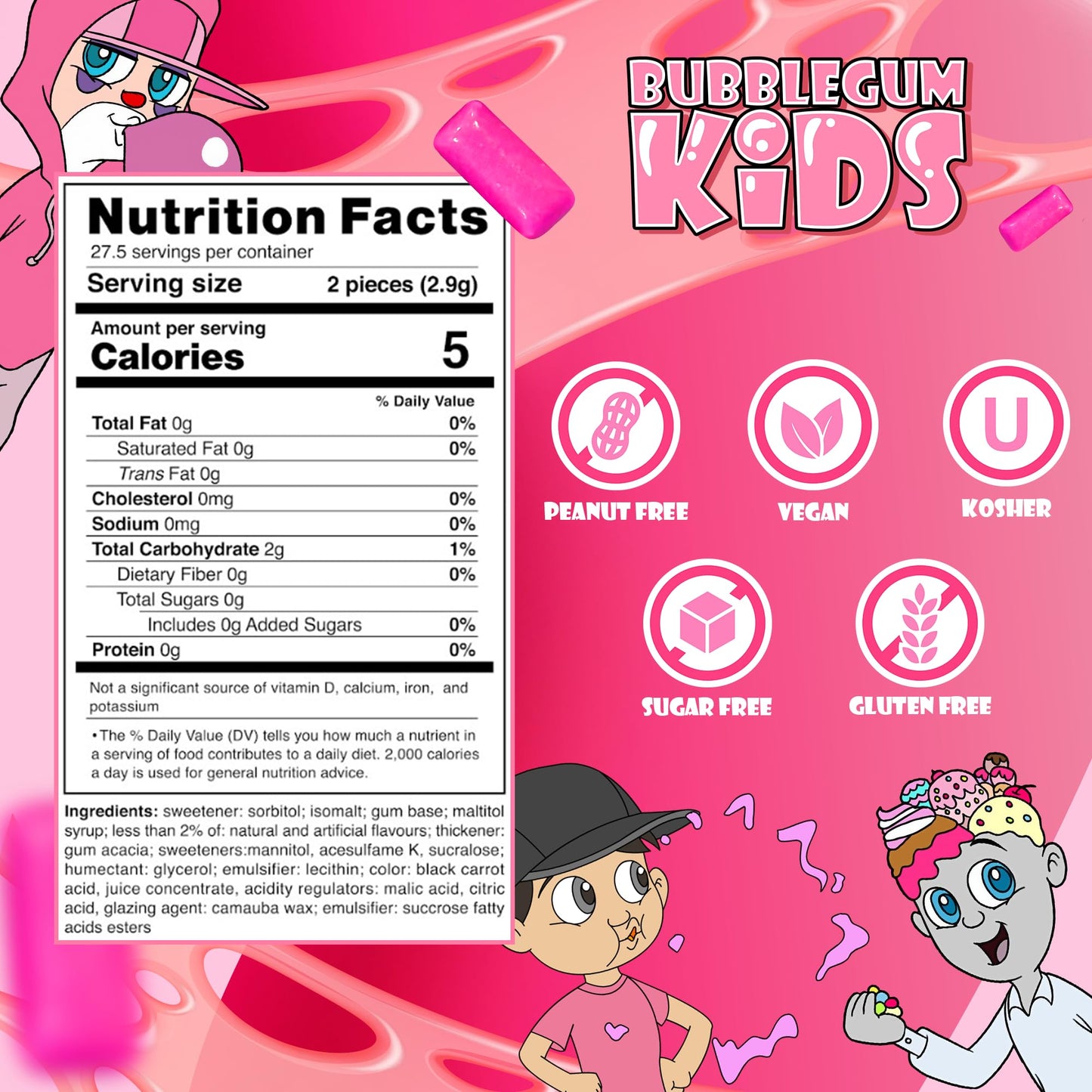 Bubblegum Kids SugarFree Gum  Classic Bubble Gum Flavor Sugar Free  Bubble Gum for Kids and Adults Craving Nostalgia  Vegan and Kosher Friendly Parent Approved Bubble Gum  Pack of 1