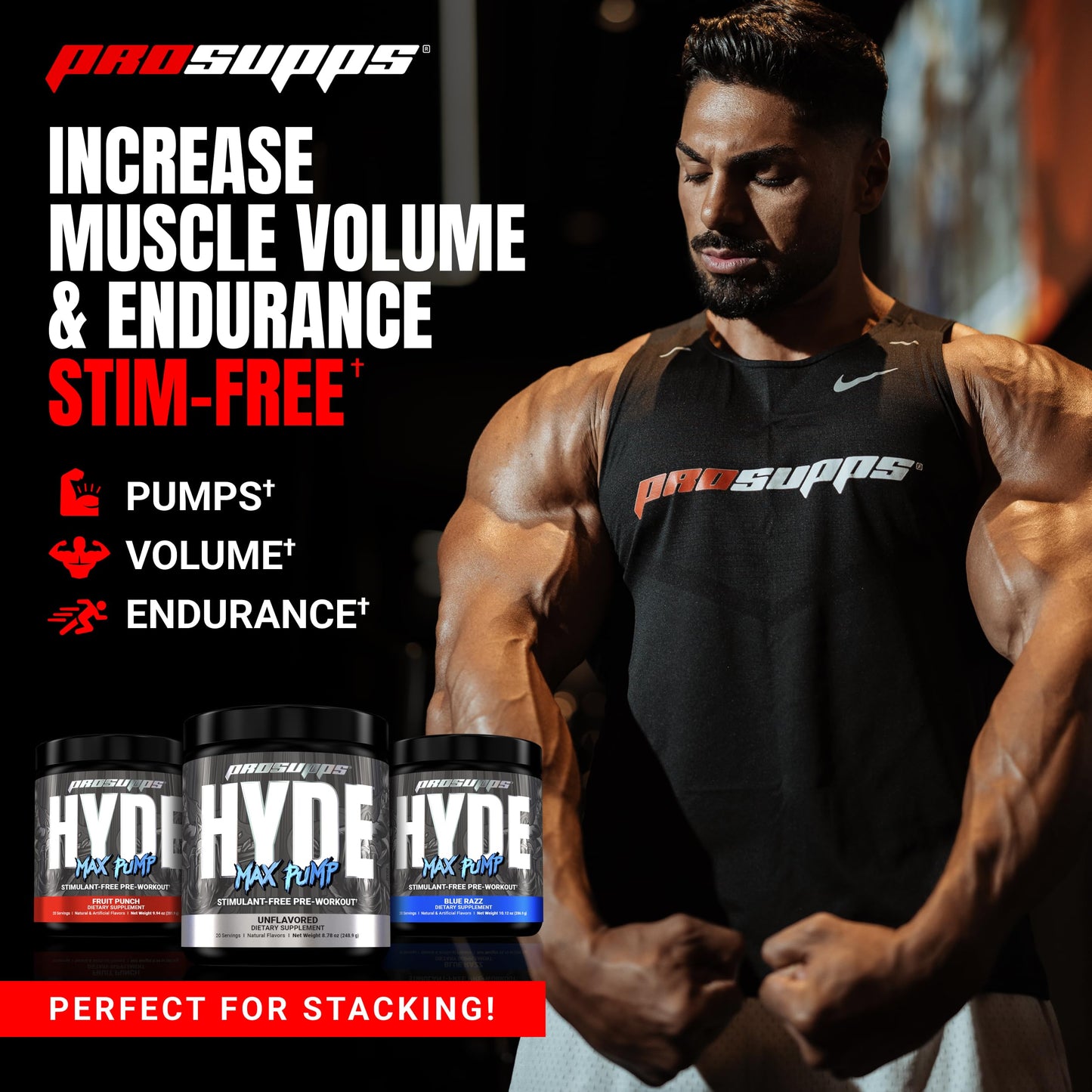 PROSUPPS Hyde Max Pump Pre Workout for Men and Women - Nitric Oxide Supplement for Pump and Endurance - Stimulant Free Pre Workout to Promote Blood Flow and Muscle Strength (Blue Razz, 20 Servings)