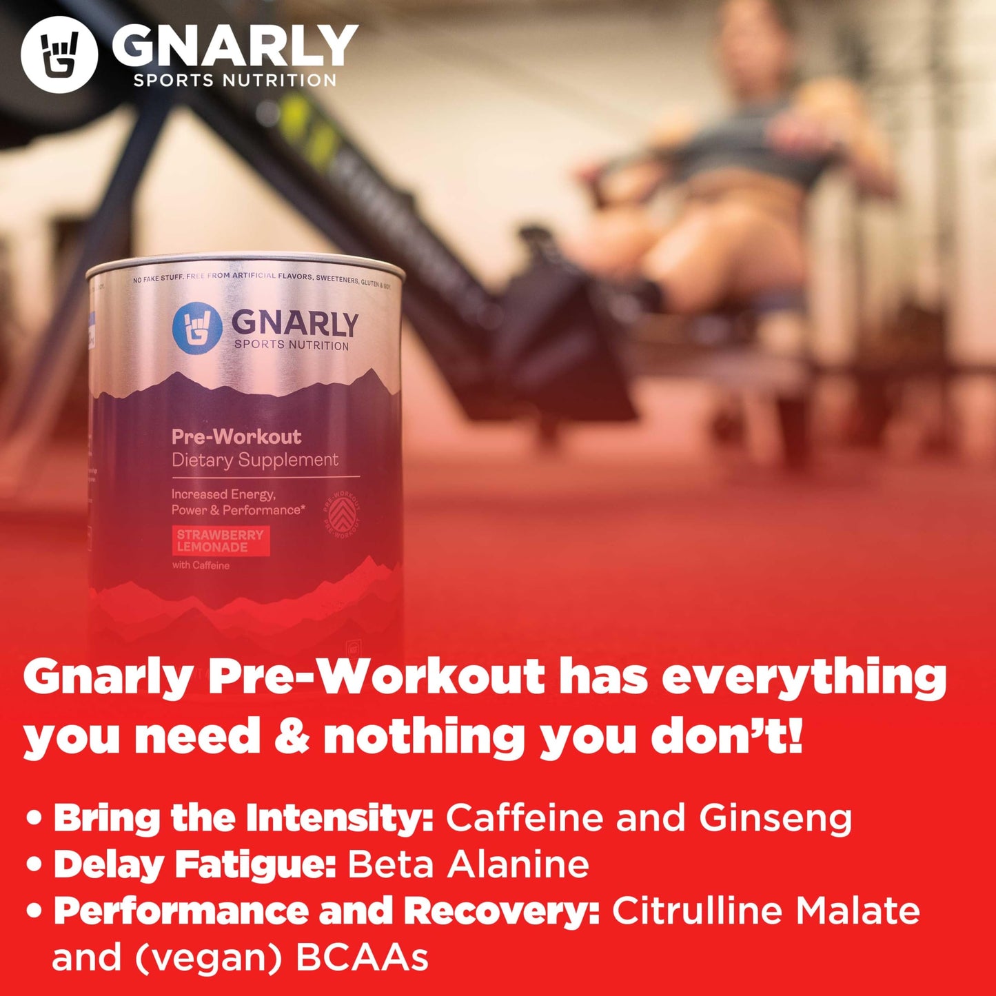 Gnarly Nutrition Natural Pre-Workout Powder, Strawberry Lemonade - NSF Sport Certified, Endurance & Recovery - Vegan Pre-Workout, Sports Nutrition - Strawberry Lemonade with Caffeine, 14.82 oz