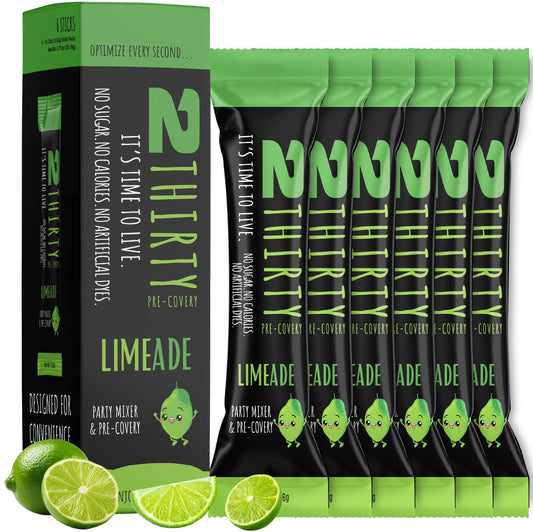 2THIRTY Hydration & Precovery Mixer | No Sugar, Zero Calories | Electrolyte Powder Packets + Vitamin B12, Aminos & Natural Herbs (6 Pack, Limeade)
