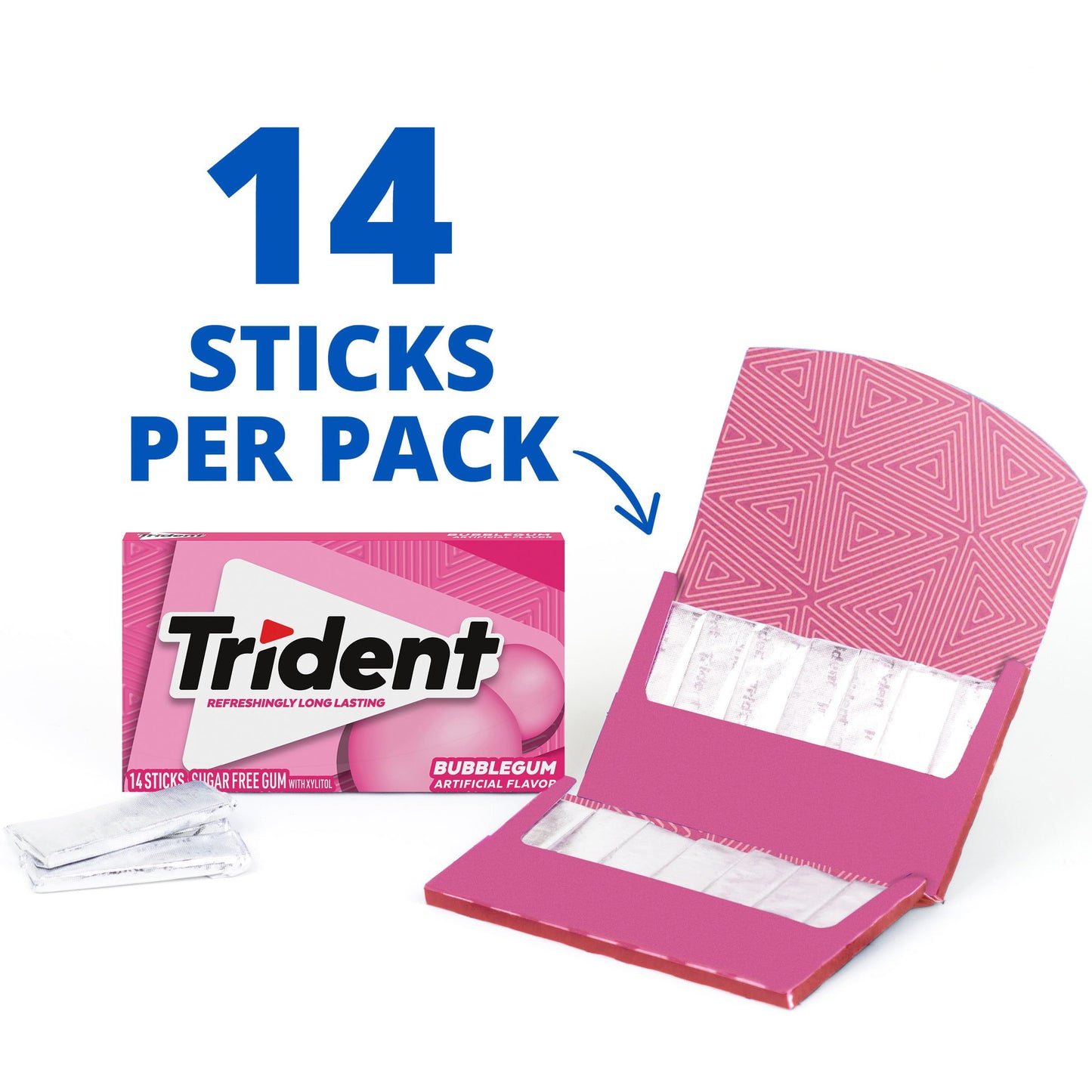 Trident Bubblegum Sugar Free Gum 12 Packs of 14 Pieces 168 Total Pieces