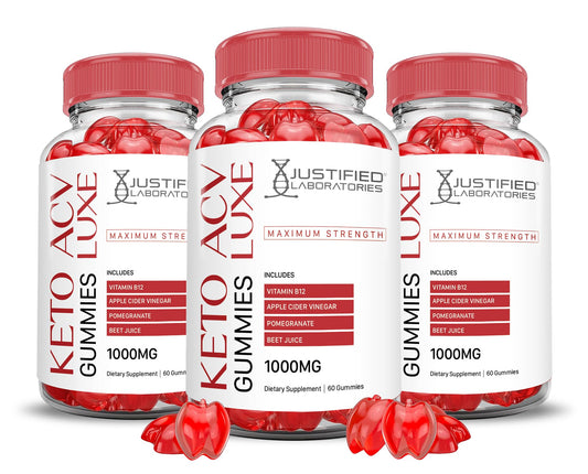 (3 Pack) Luxe Keto ACV Gummies Advanced Formula 1000MG Luxe Keto Gummies Apple Cider Vinegar Formulated with Pomegranate Beet Juice Powder B12 Vegan Non GMO 180 Gummys