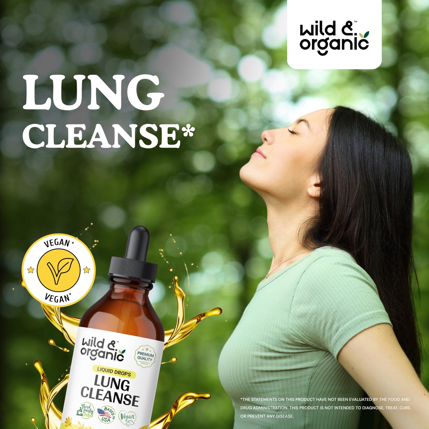 Wild & Organic Lung Cleanse Detox Tincture - Mullein Drops for Lungs - Herbal Mullein Extract Supplement - Vegan, Alcohol-Free Drops - 4 fl oz