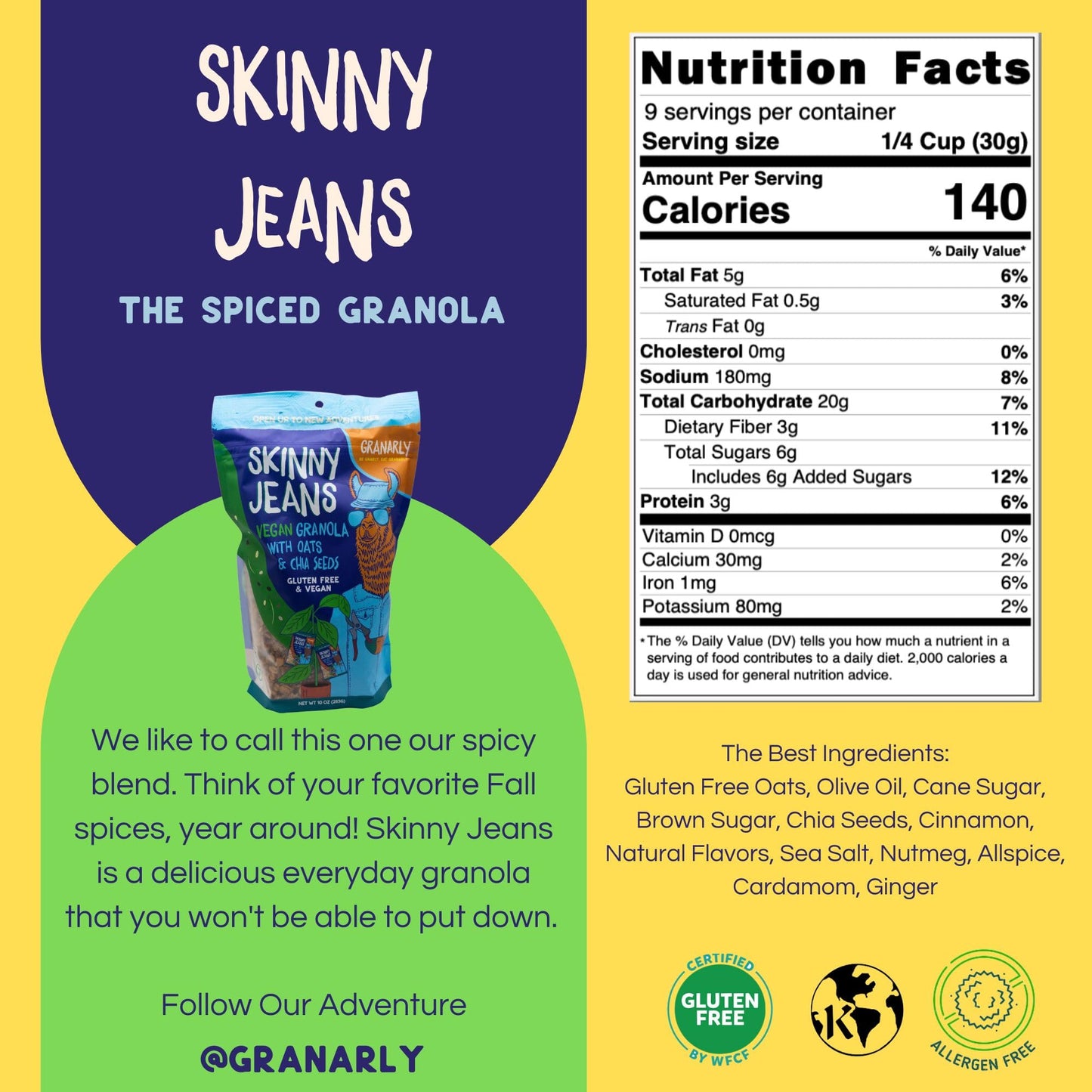 Granarly Skinny Jeans Granola 3 Pack  Vegan  Gluten Free Granola for Yogurt  Healthy Vegan Granola Cereal for on The Go Snacks  10ozbag 3 Count