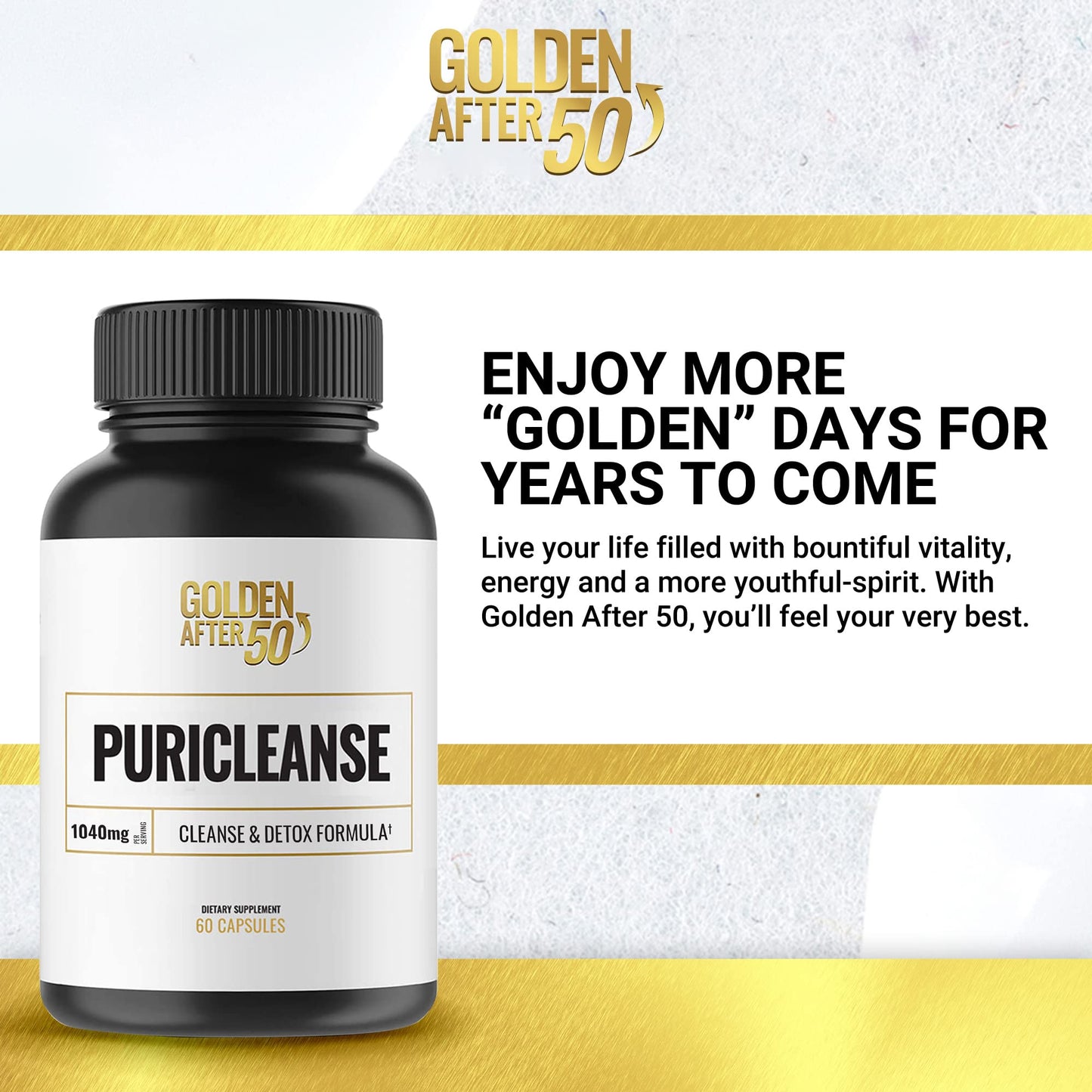 Golden After 50 PuriCleanse - Detox and Colon Cleanse Support - 60 Capsules, 1040mg - Gut Cleanse and Fiber Supplement with Senna Leaf Extract, Psyllium Husk Powder and Probiotics for Men and Women
