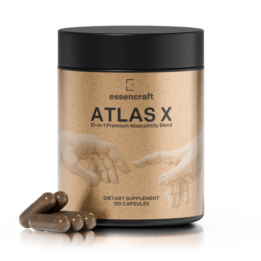 ATLAS X 10-in-1 Masculinity Maximiser Supplement for Men - Energy, Strength & Vitality Capsules with Shilajit, Ashwagandha, Zinc, Safed Musli, Tongkat Ali, Black Maca, Fadogia Agrestis, 2 Month Supply