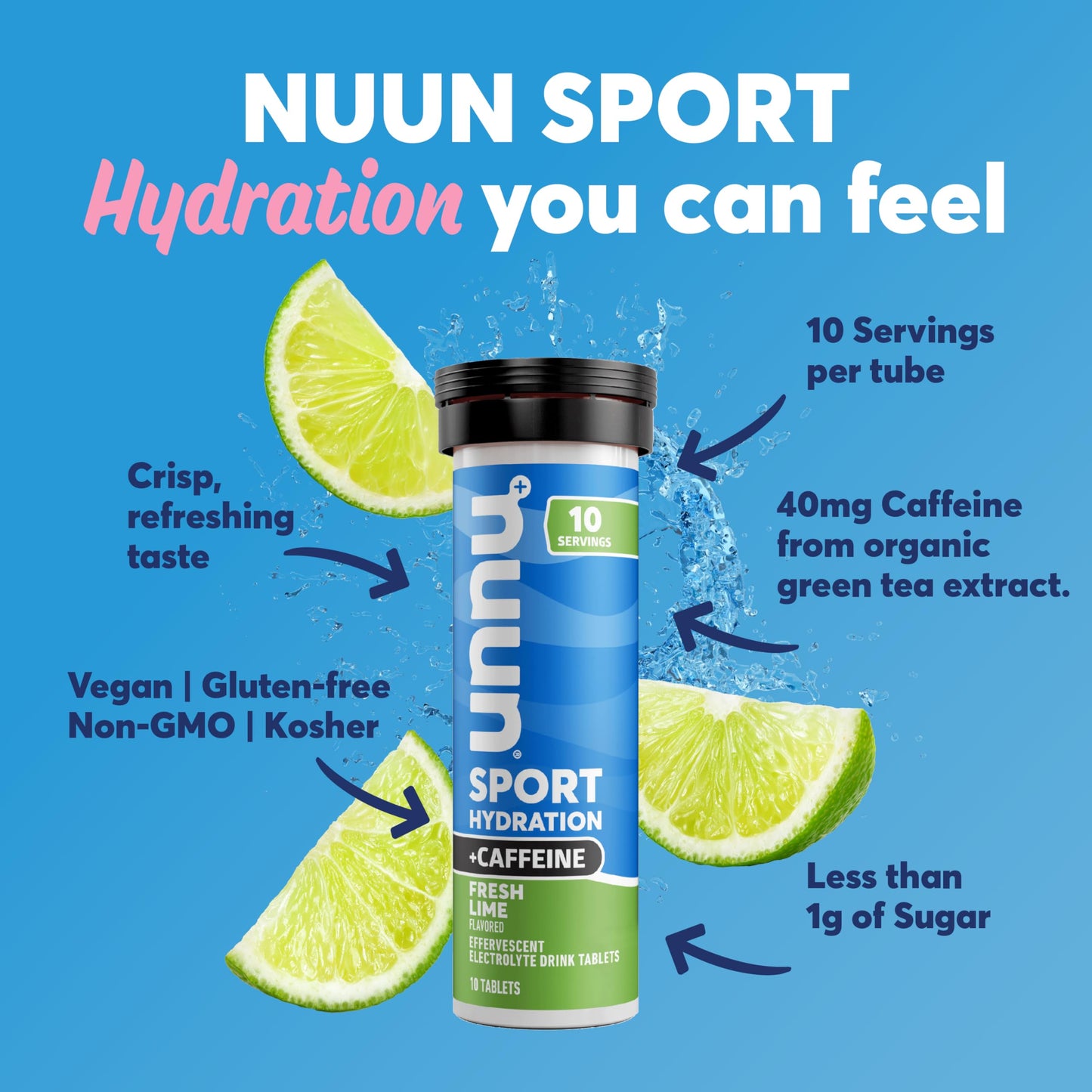 Nuun Sport + Caffeine Electrolyte Tablets - Dissolvable in Water, Variety Pack | 5 Essential Electrolytes for Hydration | 1g Sugar Drink Mix | Vegan, Non-GMO | 6 Pack (60 Total Servings)