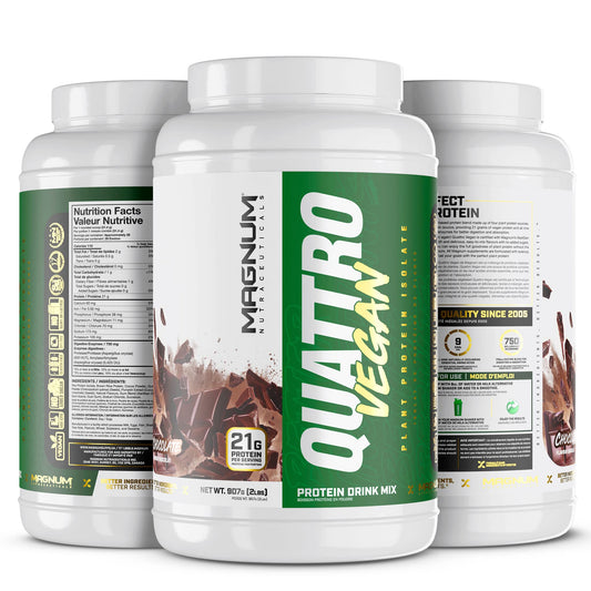 Magnum Nutraceuticals Quattro Vegan Protein Powder, Chocolate 2lb - Premium Plant-Based Protein Powder Isolate for Muscle Growth & Recovery