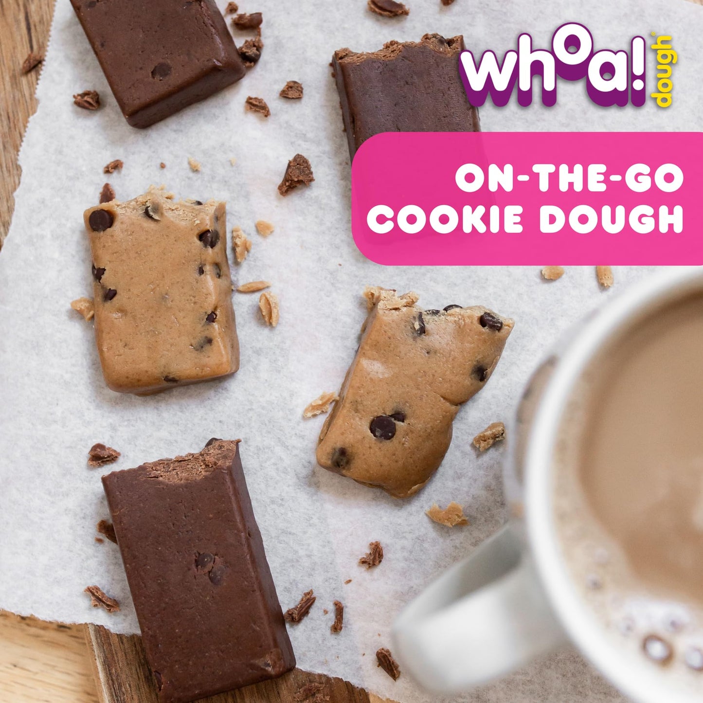 Whoa Dough Edible Cookie Dough Bars Certified NonGMO Kosher and Gluten Free Bars  Healthy Snack Foods  Plant Based Snacks  Real Ingredients  Variety Pack 6 Bars