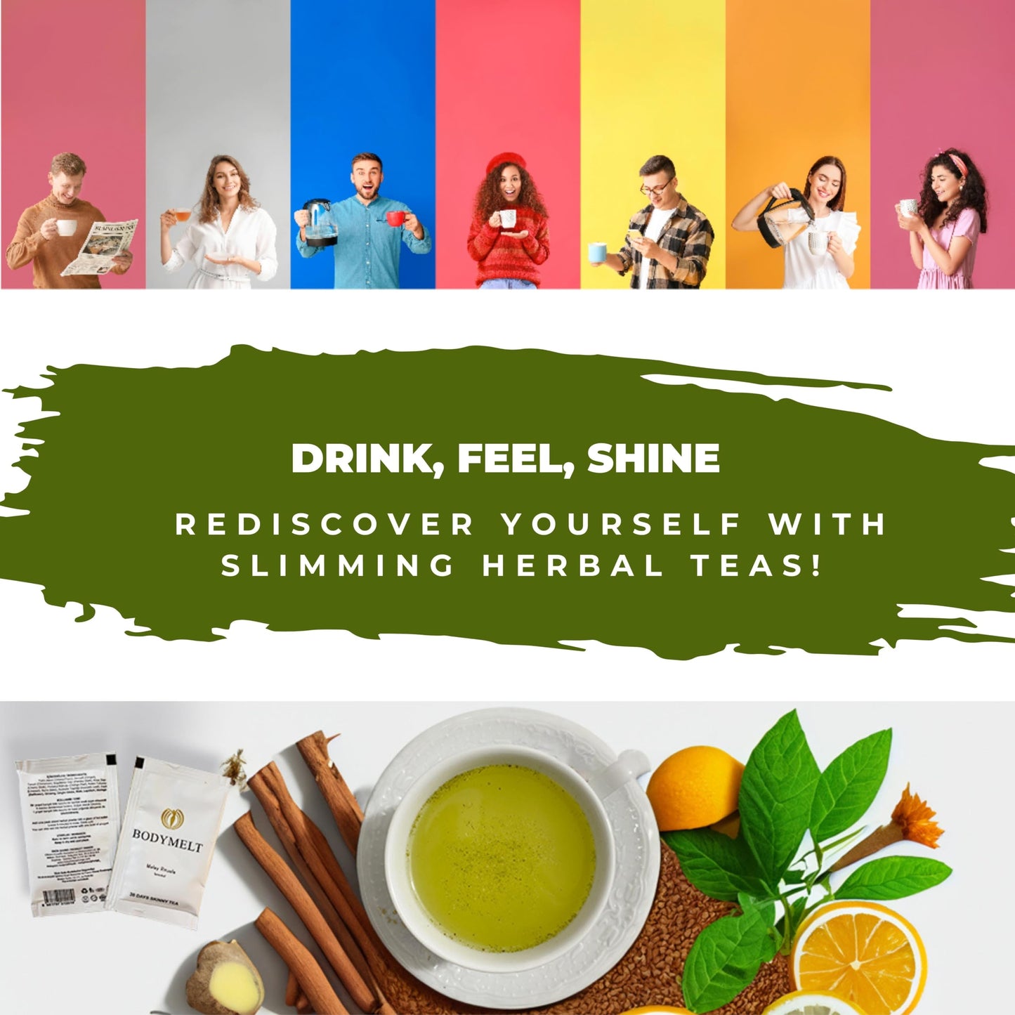 BODYMELT 30 Days Detox Tea Powder Form | Herbal Tea Formula | 30 Sachet Powder | 4g | 15 Herbal Mix & Energy Booster - Keto-Friendly | 4.2oz | Includes Mate, Gingseng, Ginger