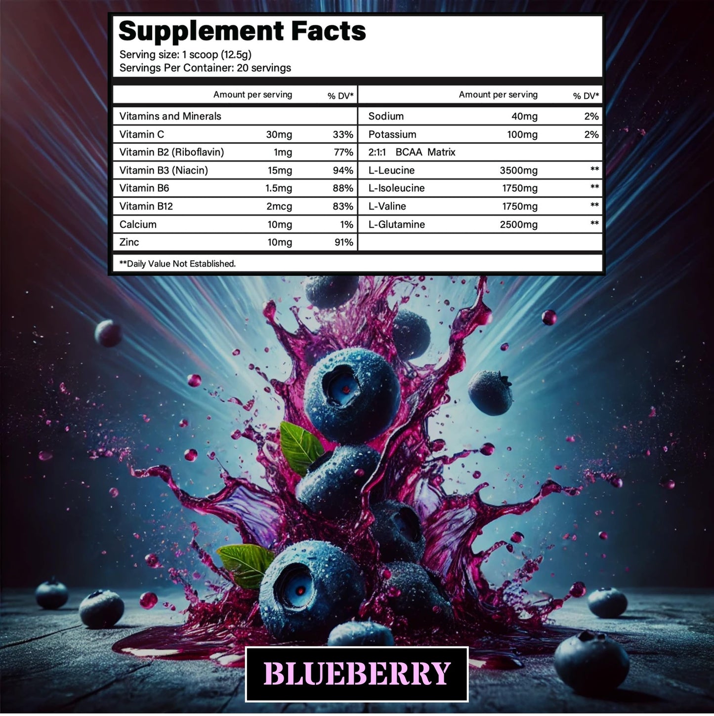 WMD Re-Activate BCAA Powder -- 2:1:1 Amino Acids for Muscle Growth, Repair & Recovery - Gluten Free, Sugar Free, Non-GMO, Vegan, No Artificial Colors, Patented Ingredients -- Blueberry Flavor, 250g