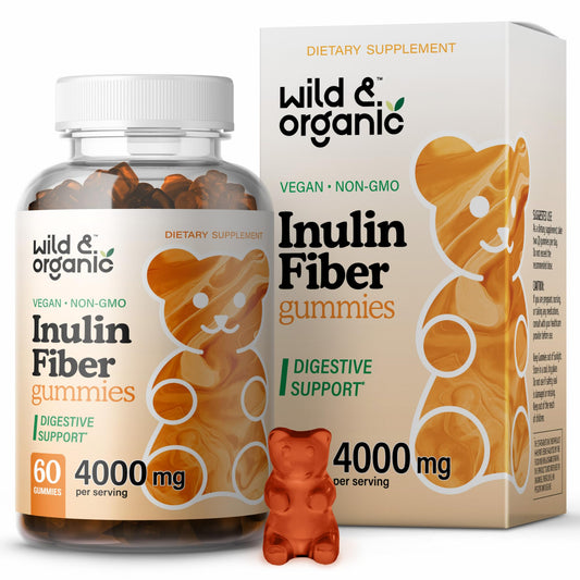 Wild & Organic Inulin Fiber Gummies 4000mg - Digestive Support w/Chicory Root - Soluble Fiber Supplement w/Inulin Powder - Prebiotics for Gut Support - 60 Prebiotic Gummies