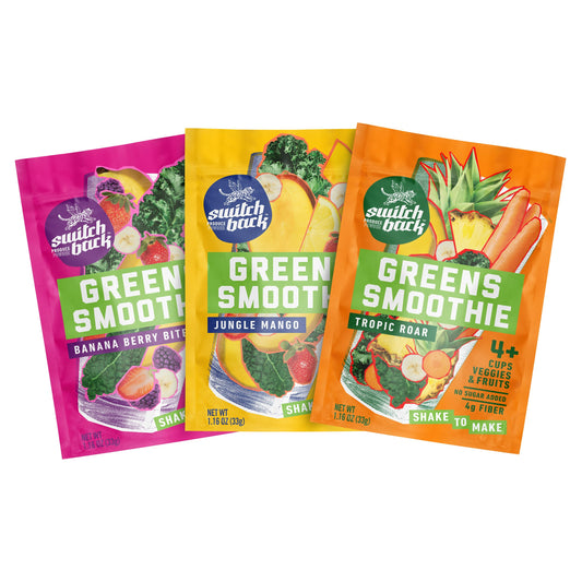 Switchback Greens Smoothie Powder Gluten Free Mix for Water Juice or Milk Made with Real Fruit and Veggies Green Drink for Energy Boost Vegan Plant Based 45g Fiber 3 Packets  Sampler Pack
