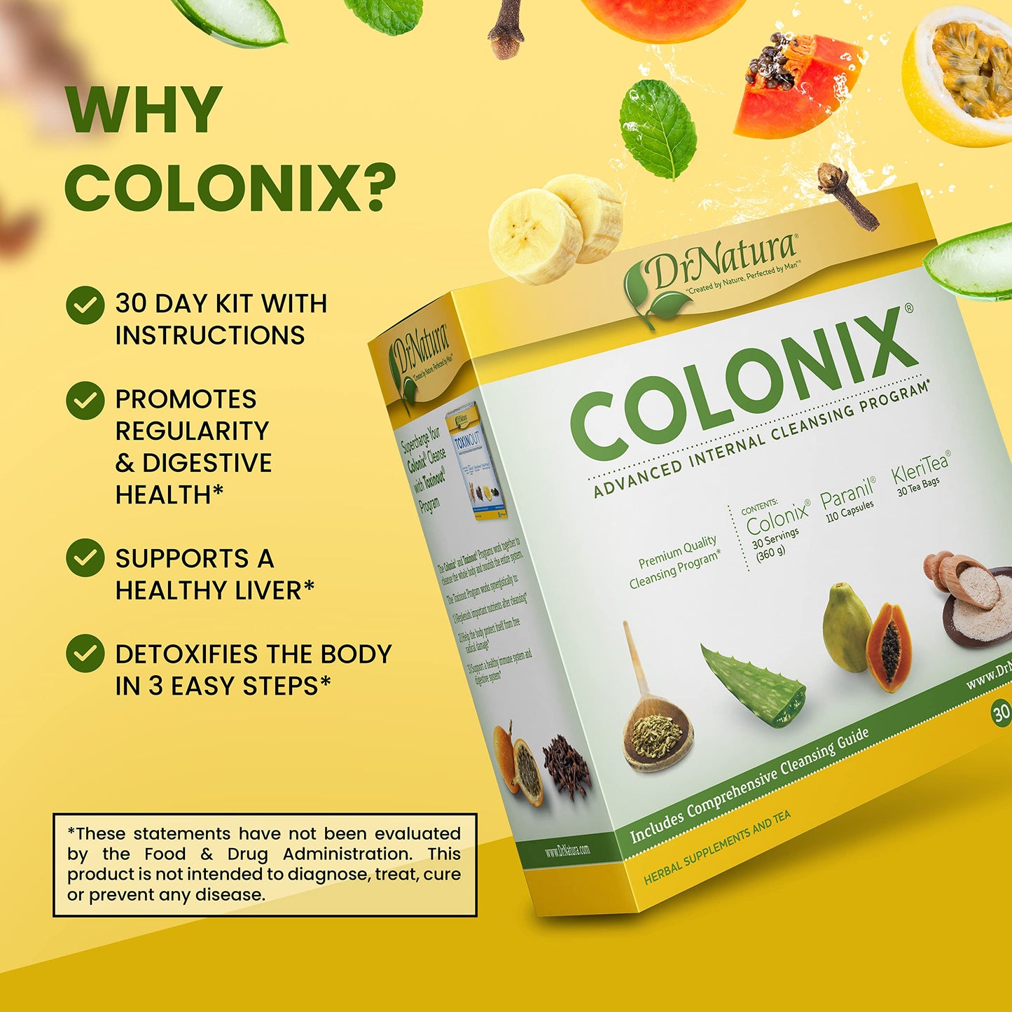 DrNatura Colonix Kit Whole Psyllium Husk Powder for Colon Cleanse, 30 Day Pack Colon Cleanser (16 oz)