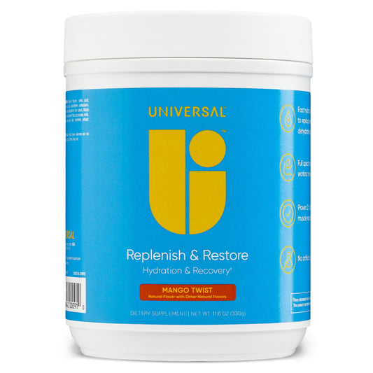 Universal U Replenish & Restore Powder, Hydration & Recovery, Promotes Muscle Repair and Growth, Custom Dosing, L-Lysine, L-Glutamine, L-Tryptophan, No Artificial Flavors, 30 Servings (Mango Twist)