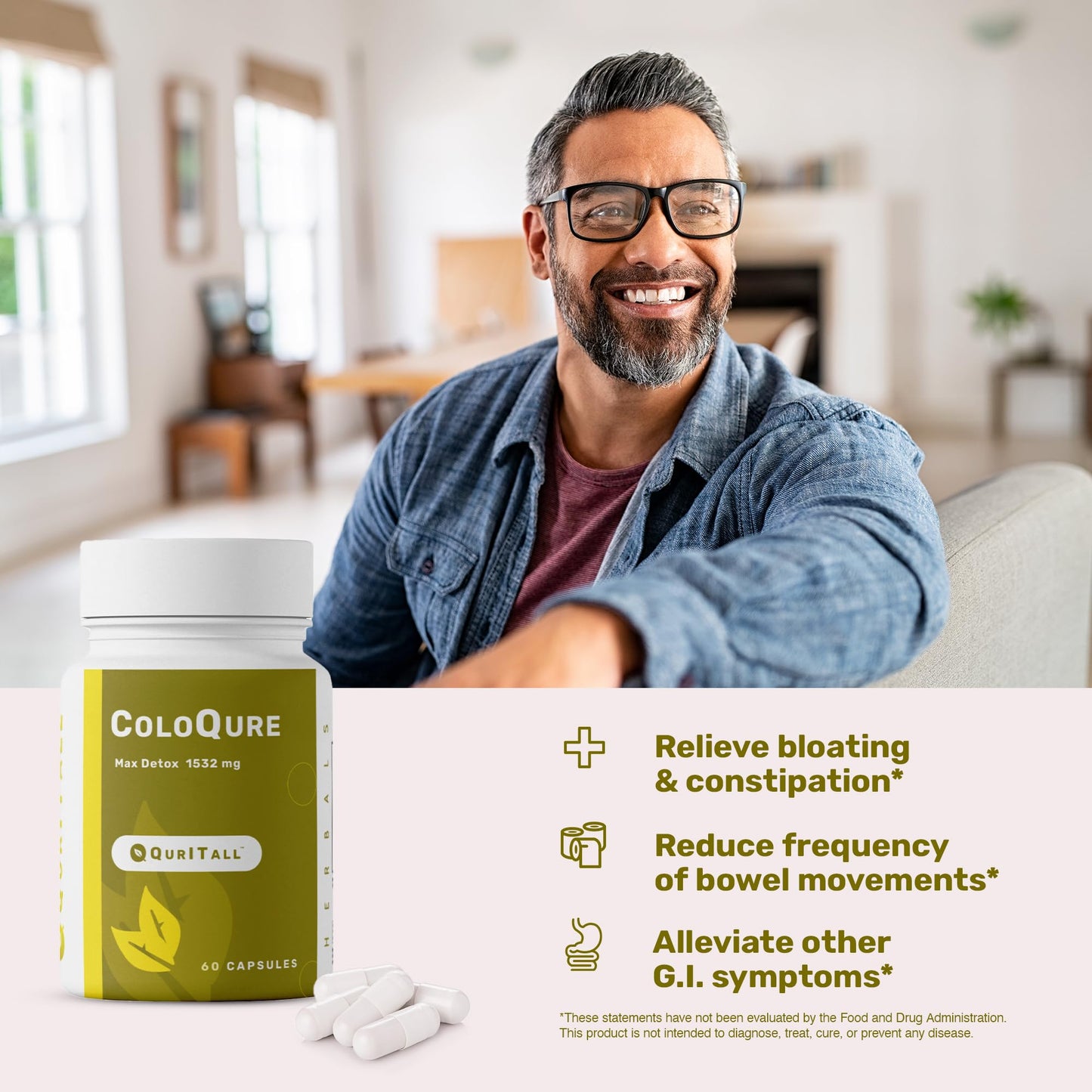 QurItAll ColoQure Colon Cleanse for Men & Women - Max Detox Cleanse Improves Gut Health & Constipation - Reduces Bloating & Bowel Movements - 60 Capsules Vegan & Soy-Free