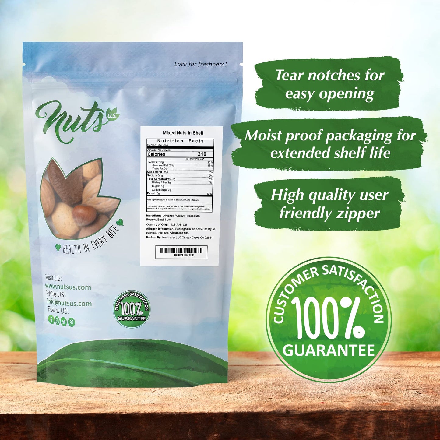 NUTS US  Mixed Nuts In Shell Almonds Walnuts Hazelnuts Pecans Brazil Nuts  No Added Colors and No Artificial Flavors  Fresh Buttery Taste and Raw Packed In Resealable Bags 6 LBS