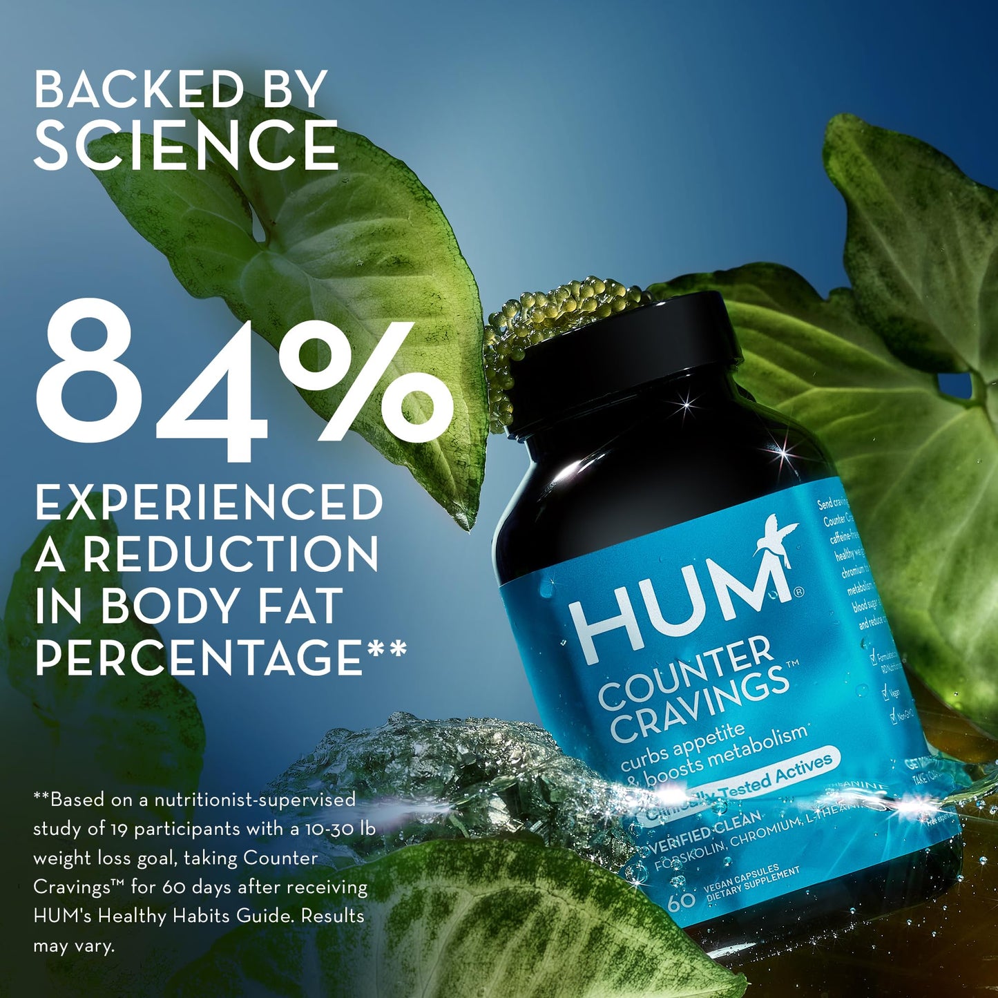 HUM Counter Cravings - Chromium Craving Suppressants with L-Theanine, Seaweed Extract & Forskolin to Support a Healthy Lifestyle (60-Count)