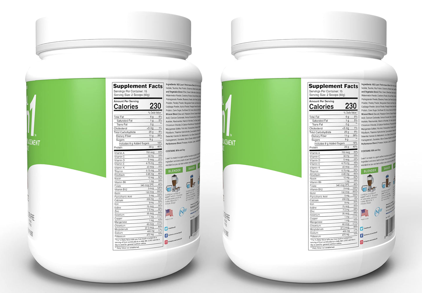 Lean1 Fat Burning Protein Shake, Chocolate Flavor 15-Serving Tubs, 2 Pack