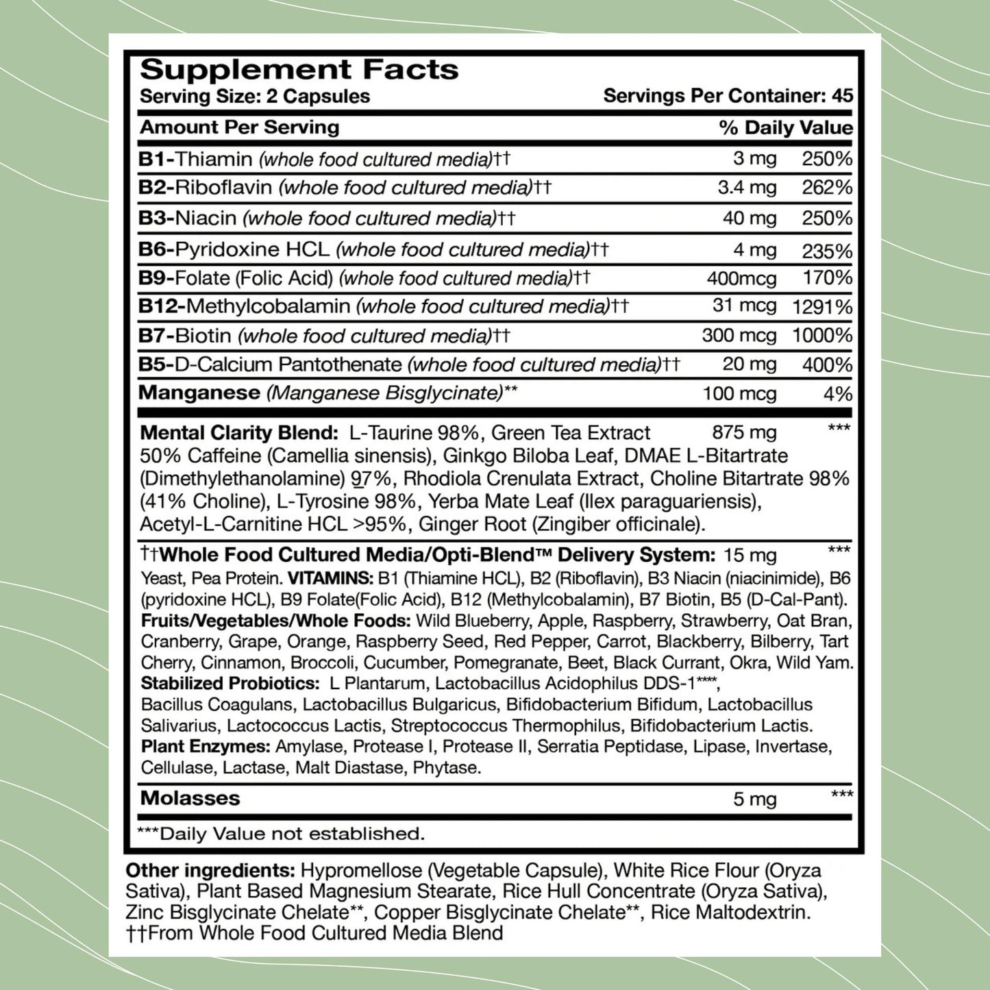 Optimal Health Systems B Awake | Super B Vitamin/Energy Blend & Whole Foods + Enzymes & Probiotics for Absorption | 90 Capsules