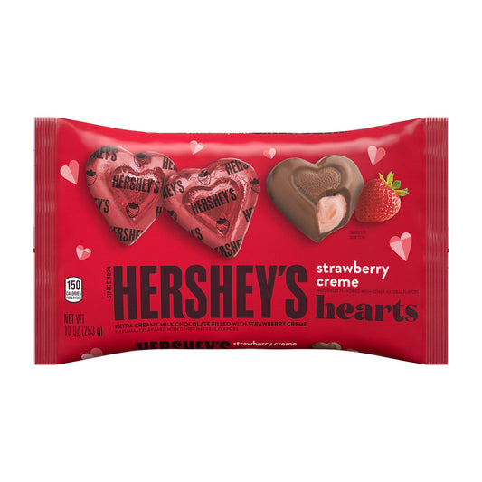 HERSHEYS Milk Chocolate Filled with Strawberry Flavored Crème Hearts Candy Valentines Day Candy 10 Oz Bag