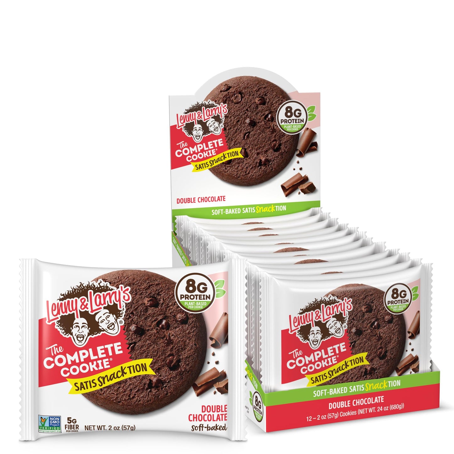 Lenny & Larry's The Complete Cookie, Double Chocolate, Soft Baked, 8g Plant Protein, Vegan, Non-GMO, 2 Ounce Cookie (Pack of 12)