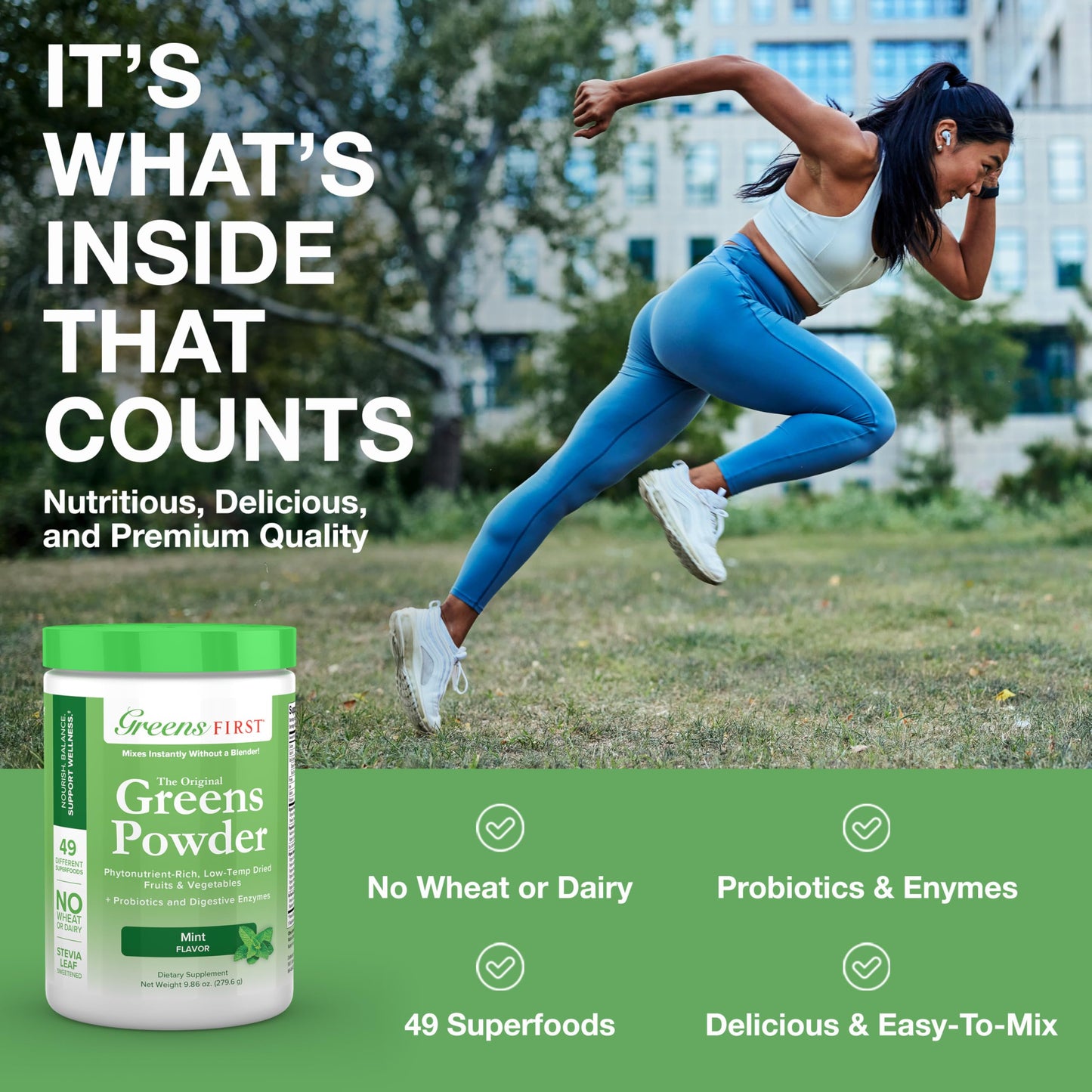 Greens First Original Greens Powder - 49 Superfoods - Organic Fruits & Veggies - Prebiotics, Probiotics & Digestive Enzymes - Antioxidant Smoothie - Dairy Free, Vegan & Non-GMO (Mint, 30 Servings)