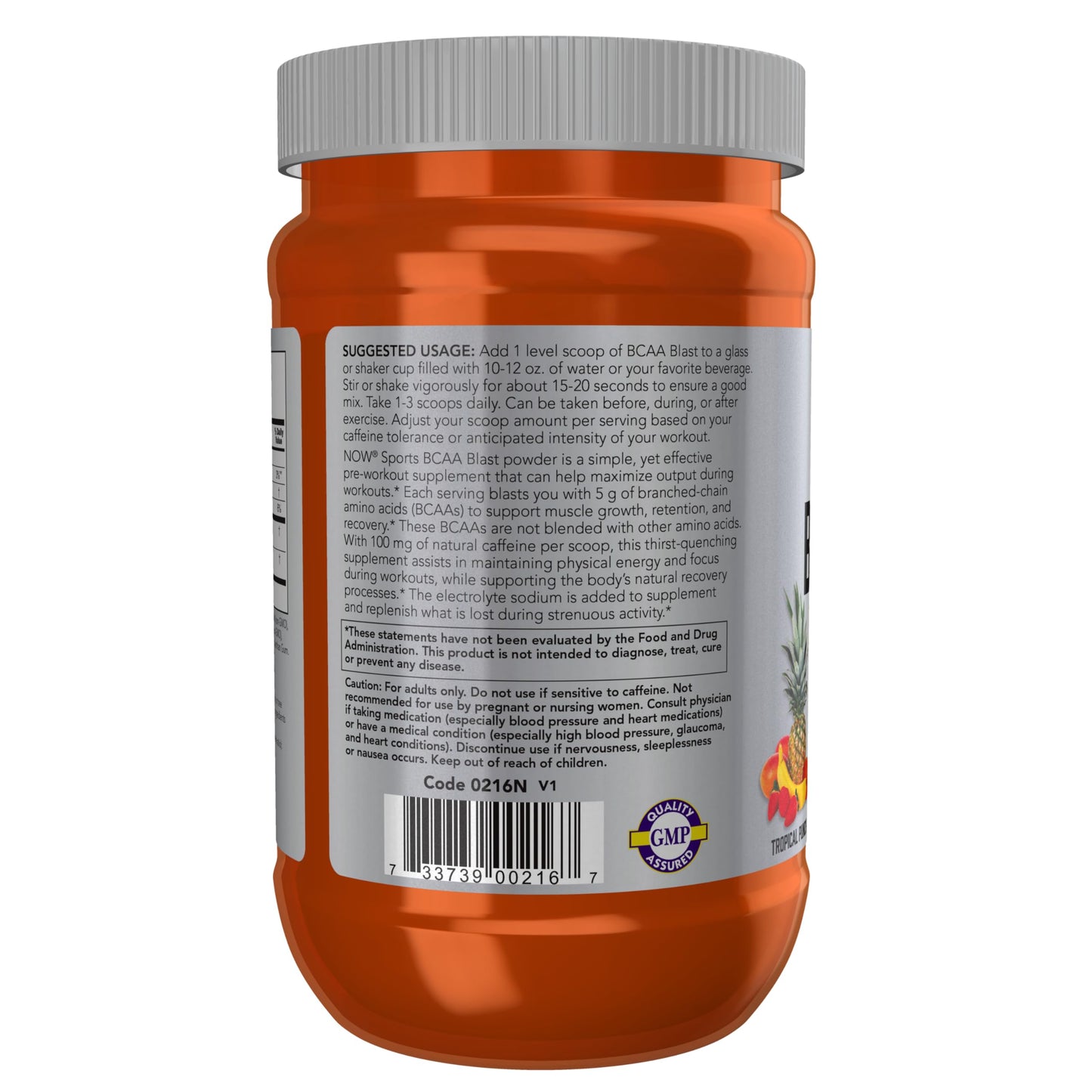 NOW Foods Sports Nutrition, BCAA Blast Powder, 5 g BCAA, 100 mg Caffeine, Tropical Punch, 600-Grams