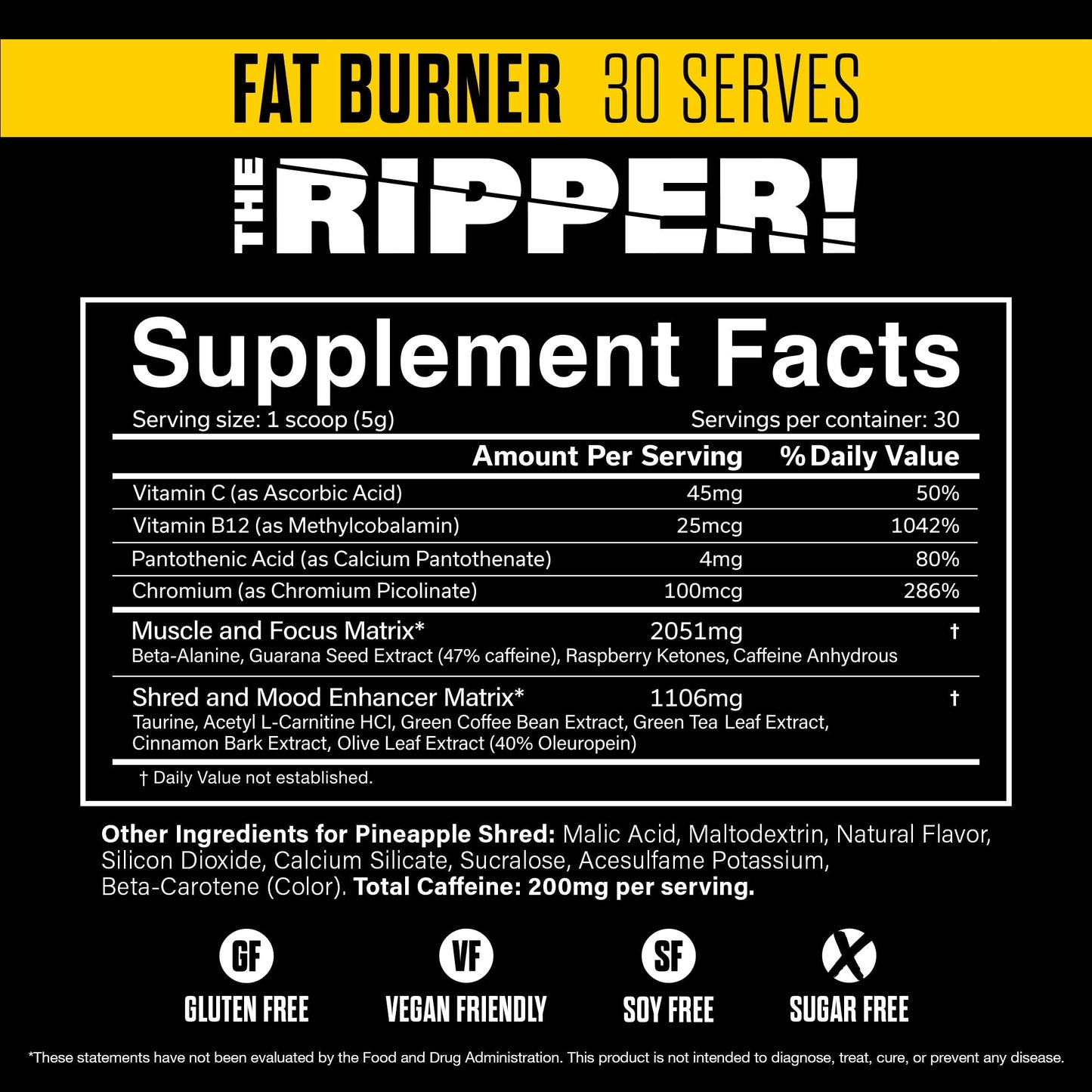 JNX SPORTS The Ripper! Shredding Thermogenic Fat Burner - Pineapple Shred 30 Servings | Advanced Fast Acting Thermogenic Pre-Workout, Appetite Suppressant for Men & Women