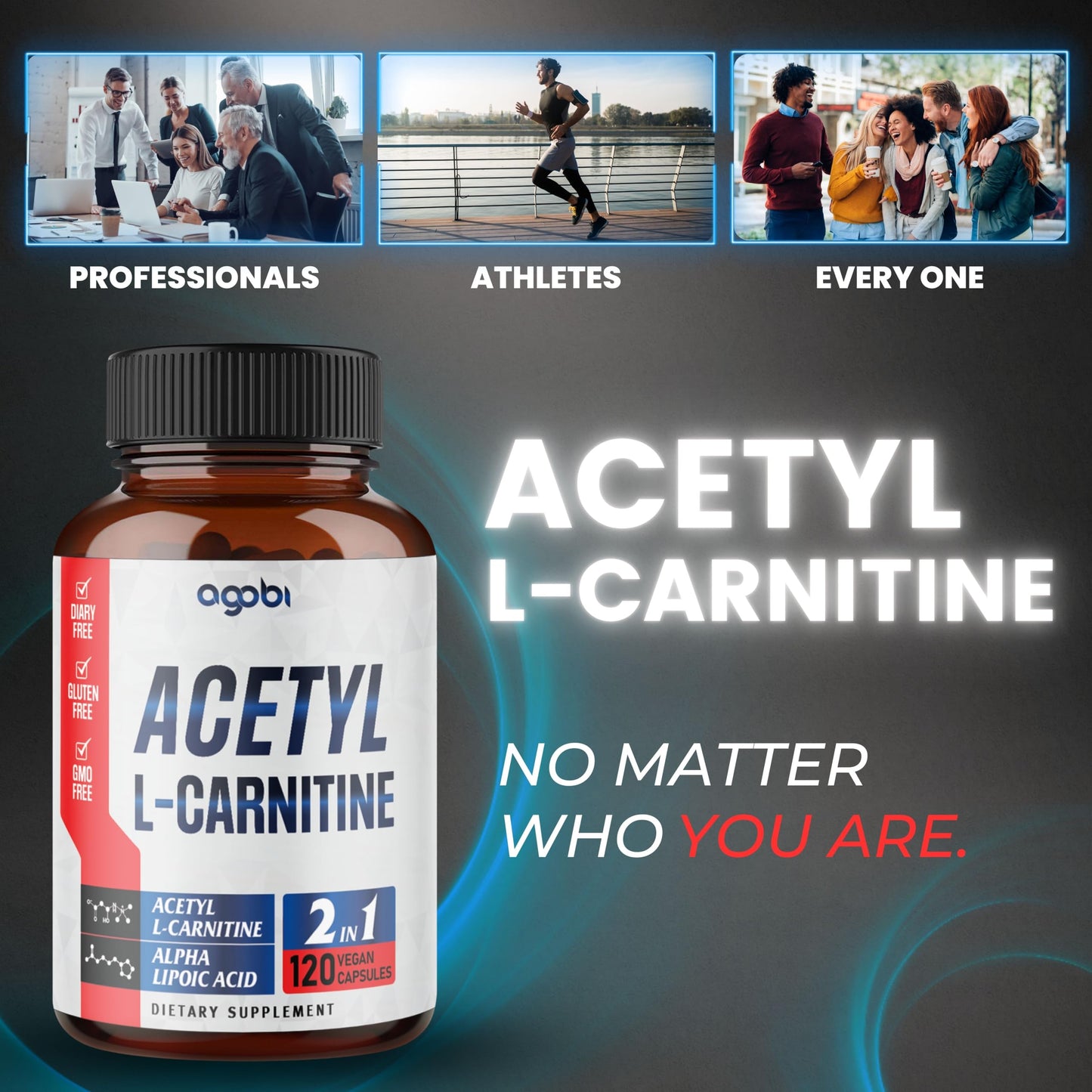 agobi Acetyl L-Carnitine & Alpha Lipoic Acid Complex 1500mg - Supplement for Brain Health, Memory, Focus & Mood Support - 120 Vegan Capsules for 2 Month Supply - Gluten-Free, Non-GMO