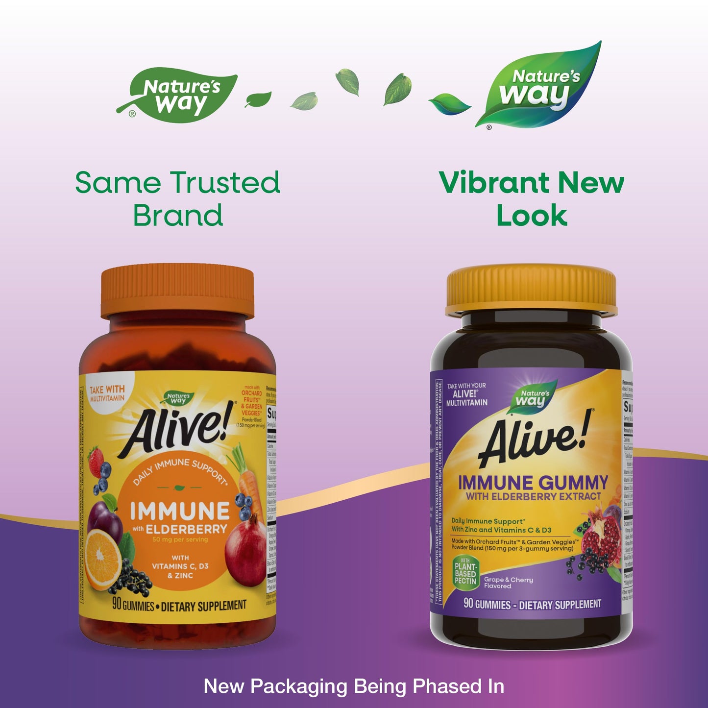 Nature's Way Alive! Immune Support* Gummies with Elderberry Extract, Vitamins C & D3, Zinc, No Gluten, Grape & Cherry Flavored, 90 Vegetarian Gummies (Packaging May Vary)