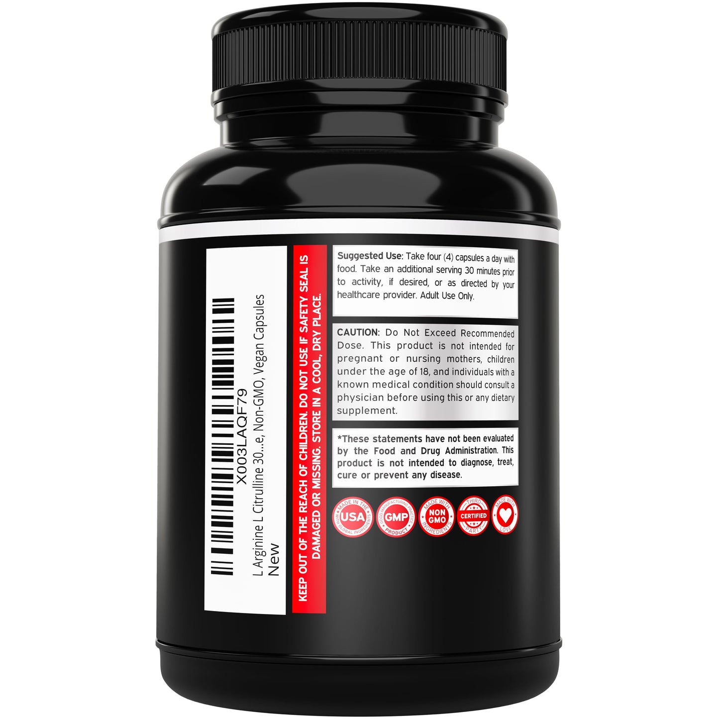 L Arginine L Citrulline Supplement 3000mg (240 Capsules) Nitric Oxide Pills for Men - Stamina, Endurance, Performance for Workouts - NO Supplements for Men - Gluten Free, Non-GMO, Vegan Capsules