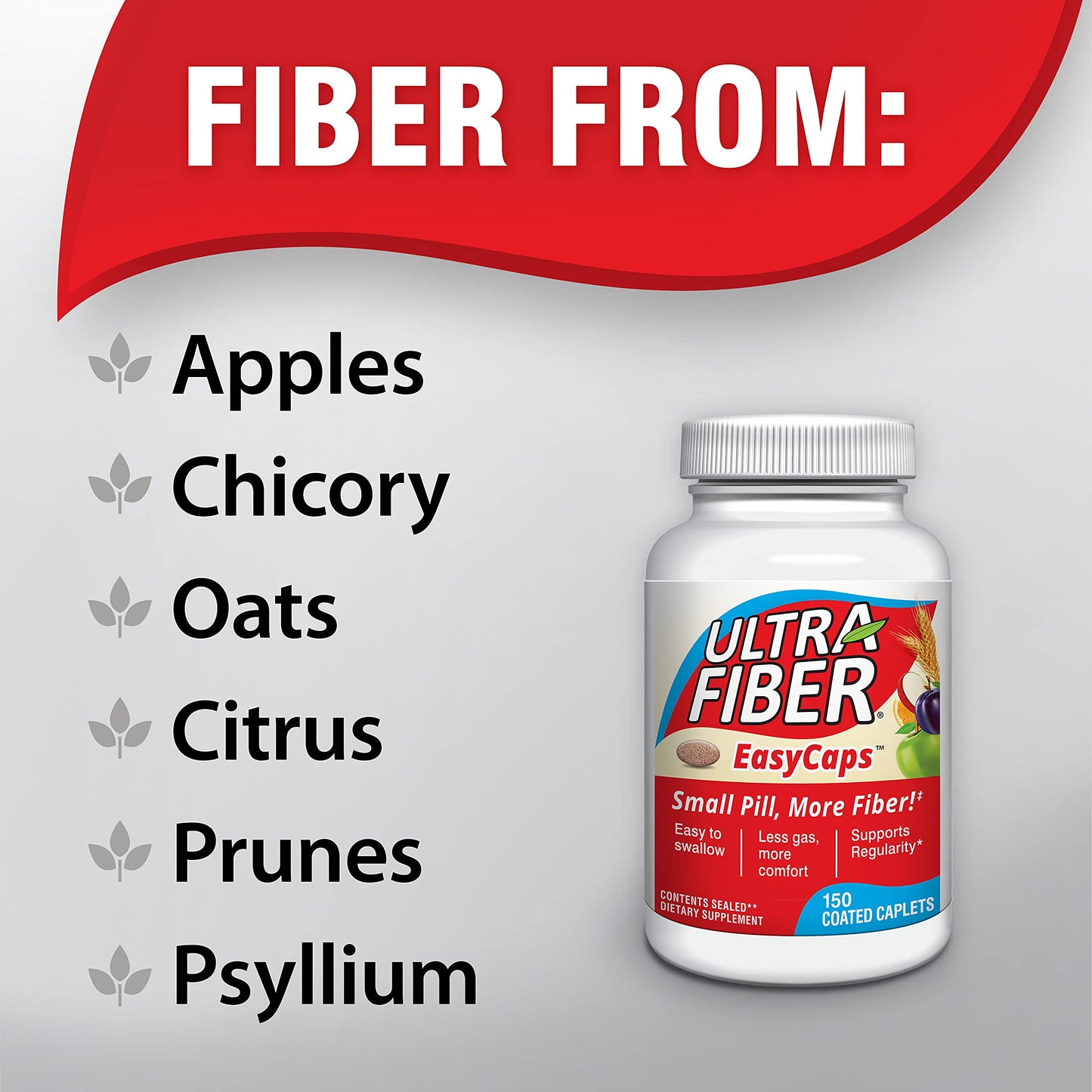 Ultra-Fiber Caplets - High-Fiber Supplement for Regularity - 48% More Fiber per Caplet - Soluble & Insoluble Fiber Blend - Easy-to-Swallow Coated Caplets - 150ct