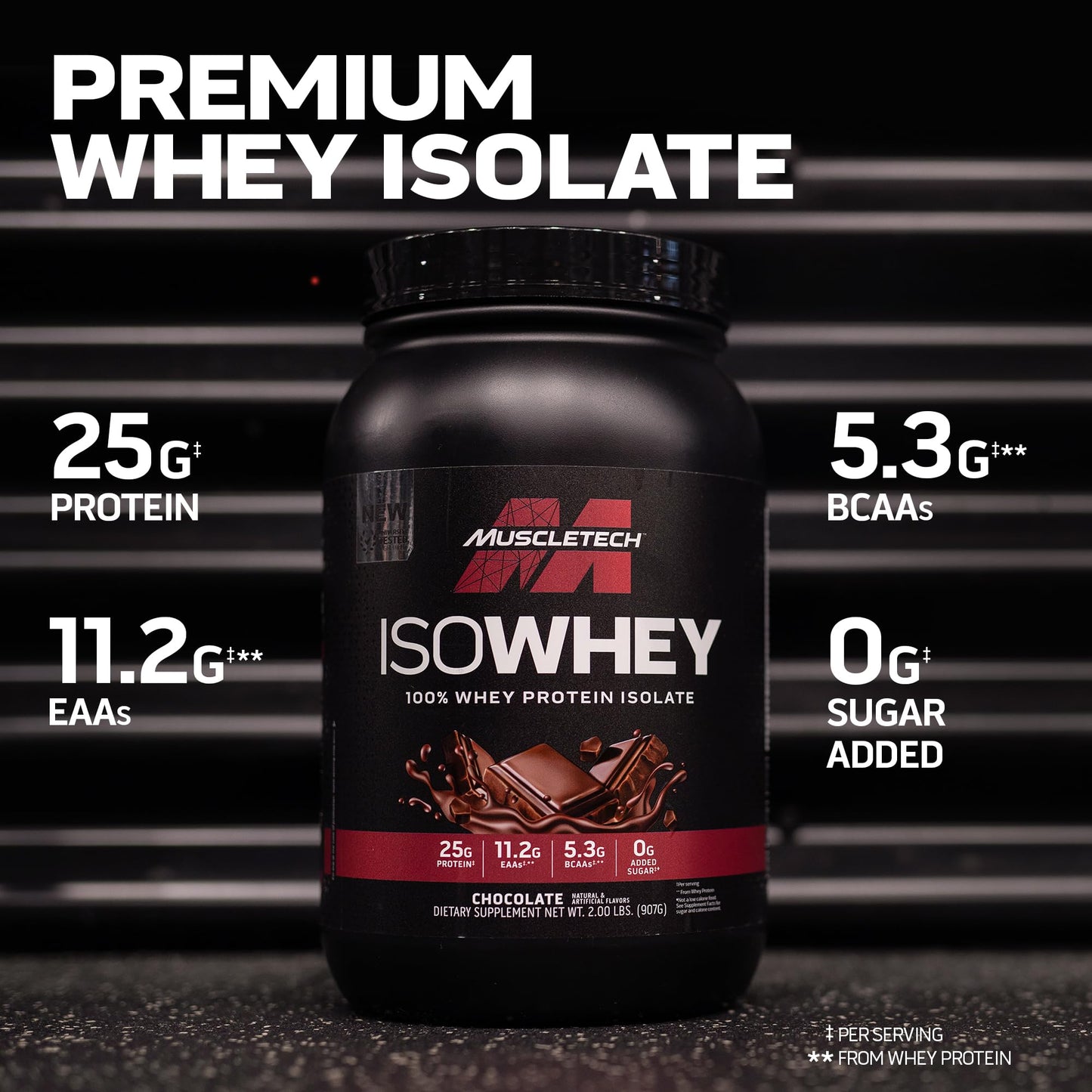 MuscleTech ISO Whey Isolate Protein Powder, Chocolate - Post Workout Gym Supplement for Lean Muscle Gain, Body Building Weight Gainer & Recovery - 25g Protein, BCAA, EAA & 0 Added Sugar - 5lbs
