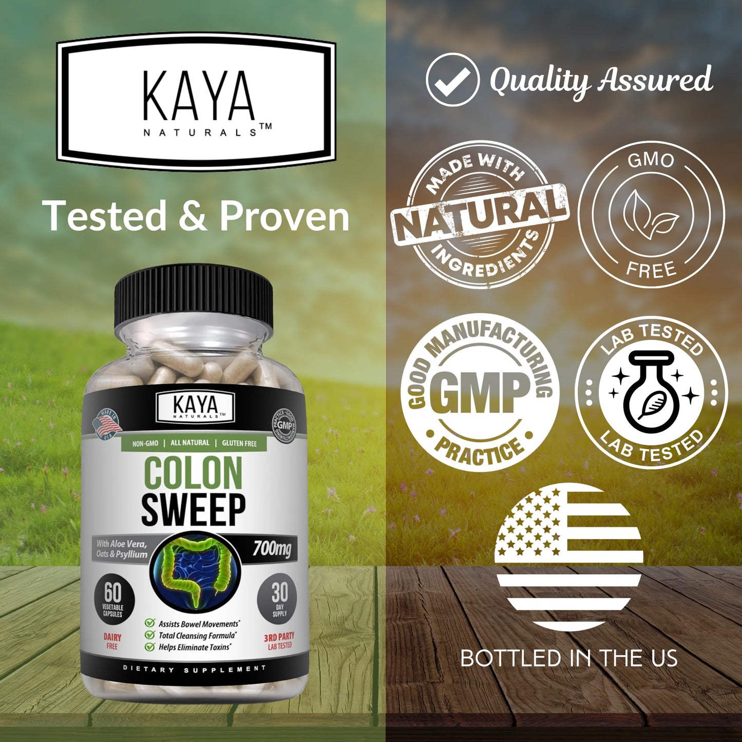 Kaya Naturals Colon Sweep | Colon Cleanser 30-Day Fast-Acting with Herbs & Probiotics, Supports Healthy Bowel Movements, Cleansing Formula with Fiber, Non-GMO - 60 Capsules