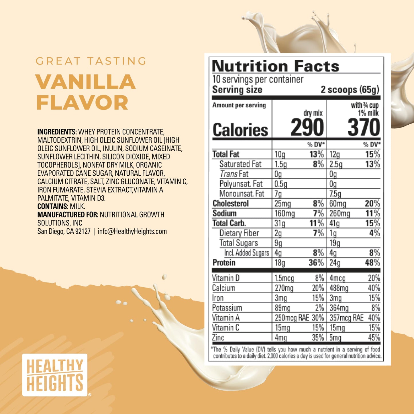 Healthy Heights Grow Daily Kids Protein Drink Mix (Vanilla) - High Protein Shake for Boys 10+