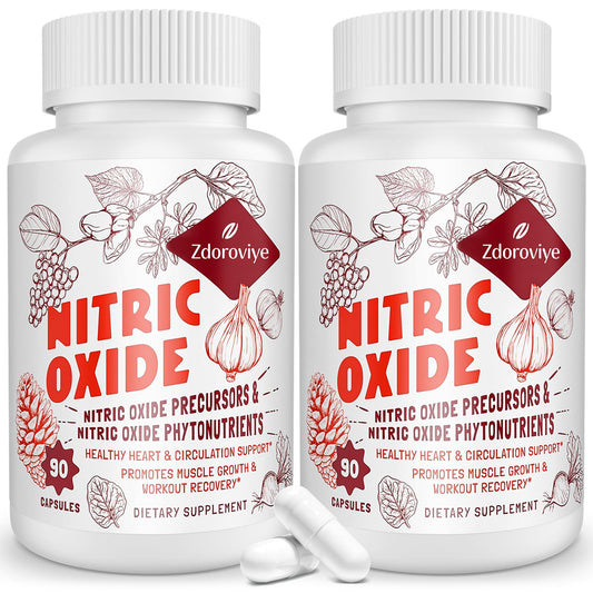 Zdoroviye Nitric Oxide Supplement for Men, 2,255mg Per Serving, 90 Capsules - 13 in 1 Nitric Oxide Supplement with Arginine & Citrulline Complex (2 Bottles)