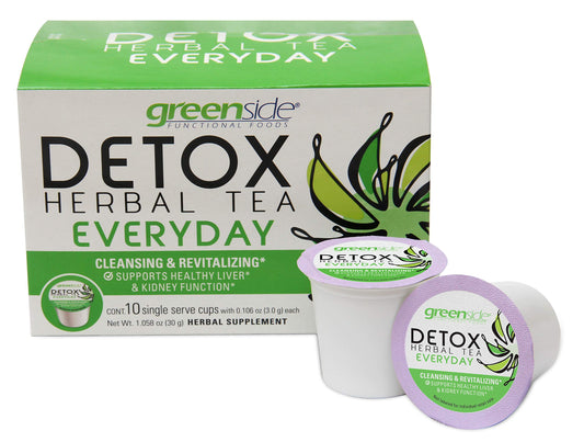 greenside Detox Herbal Tea Single Serve Cups for Everyday - Cleansing and Revitalizing Body Supplements - 10 Cups (3-gram Serving/Cup)