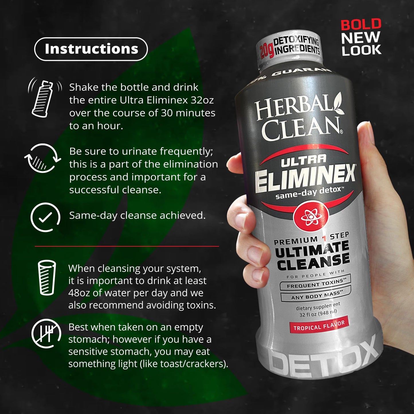 Herbal Clean - Ultra Eliminex, Premium 1 Step Ultimate Cleanse, Same-Day Detox, (Tropical Fruit, 32 fl oz)