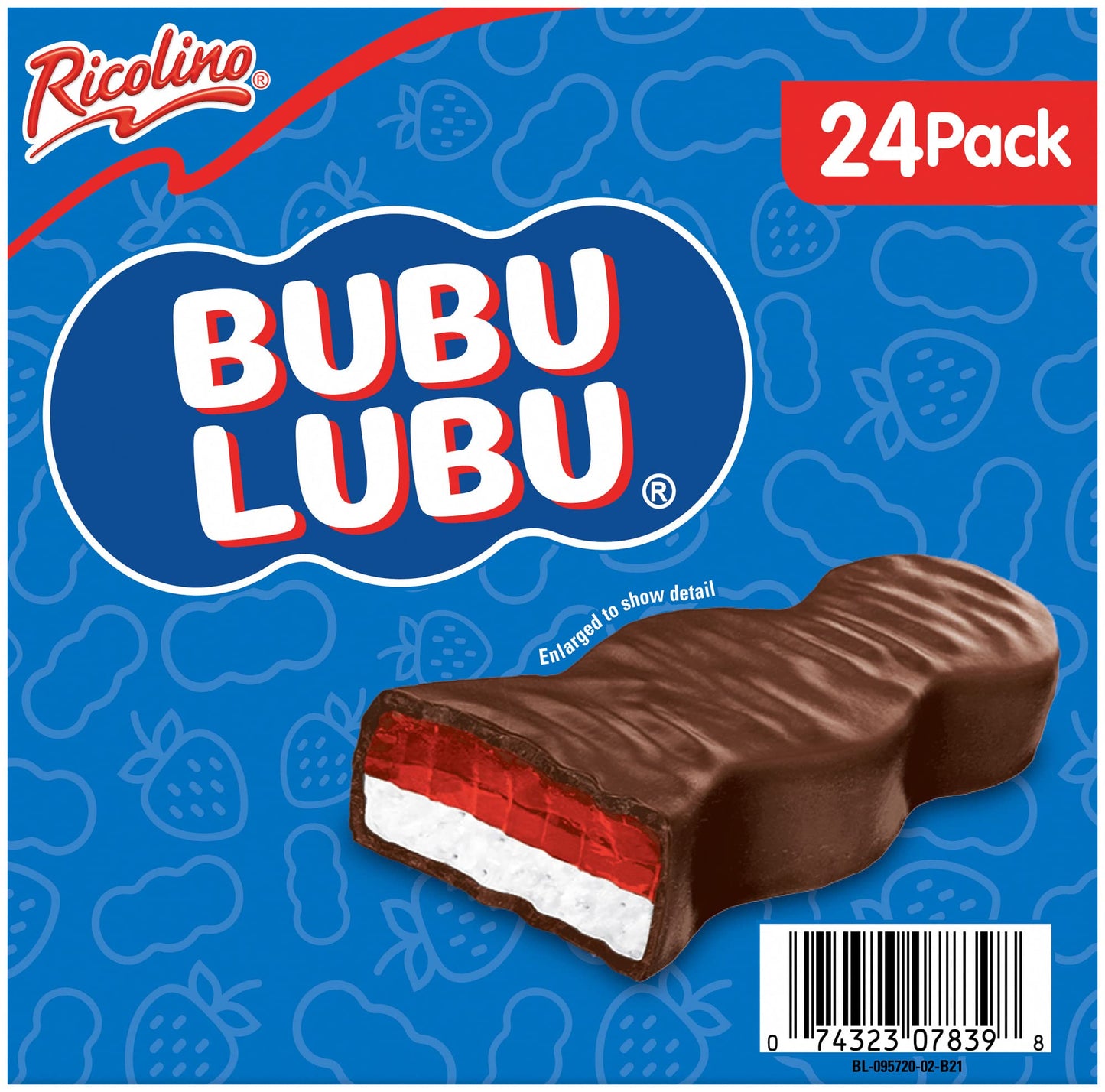 RICOLINO Bubulubu Chocolate Strawberry Marshmallow Bar Box with 24 count