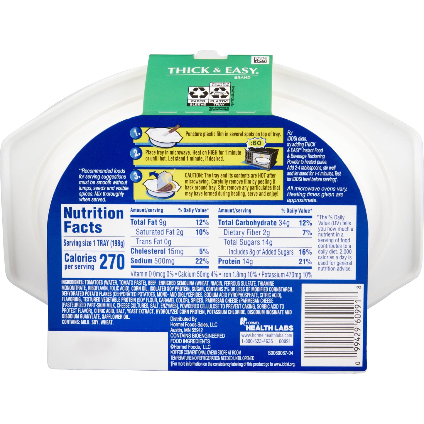 Hormel Thick  Easy Pureed Meals Variety Roasted Chicken Beef Lasagna and Roasted Turkey with By The Cup Serving Bowl