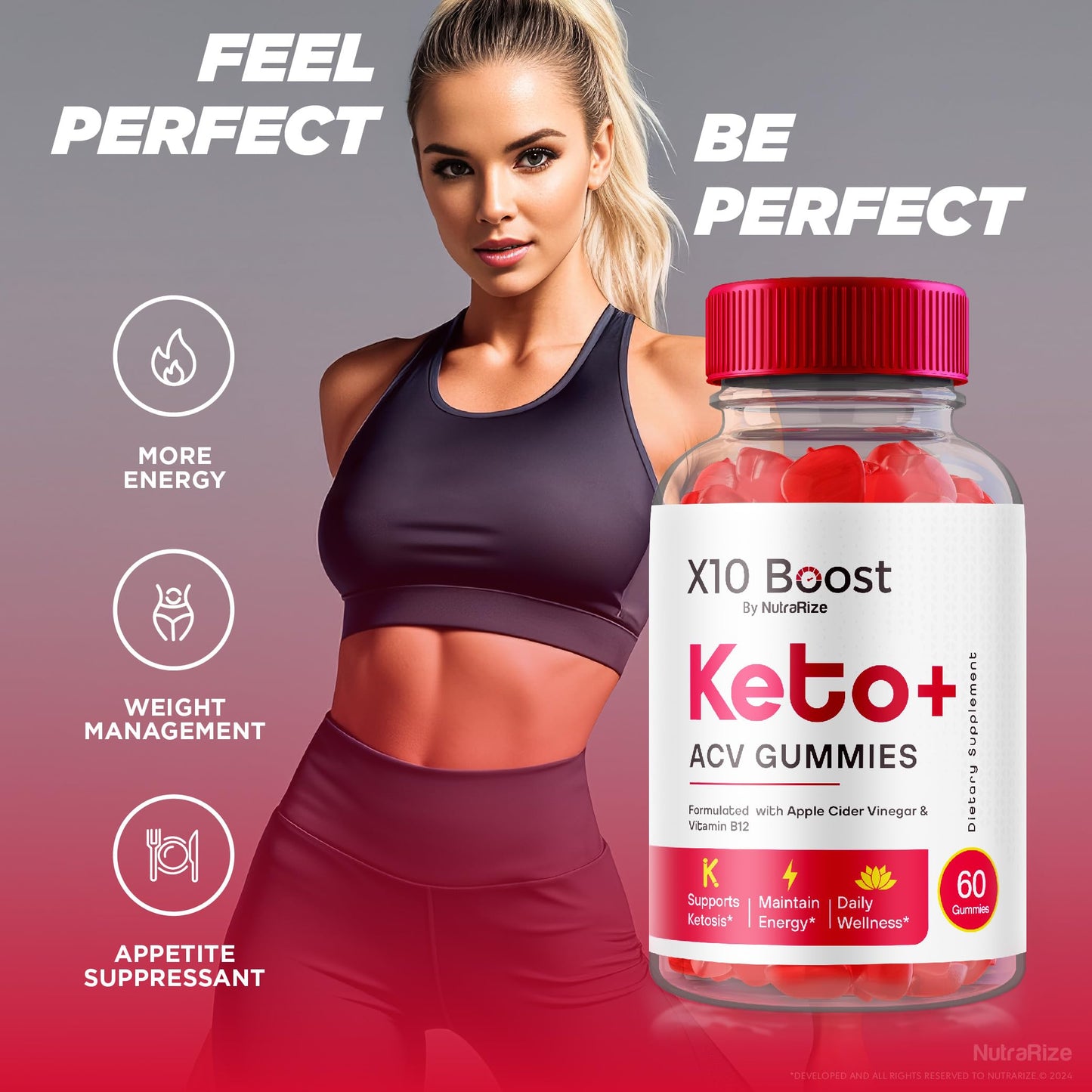 NutraRize (Pack of 2 X10 Boost Keto+ ACV Gummies Advanced Weight Loss, X10Boost Keto ACV Reviews (120 Gummies)
