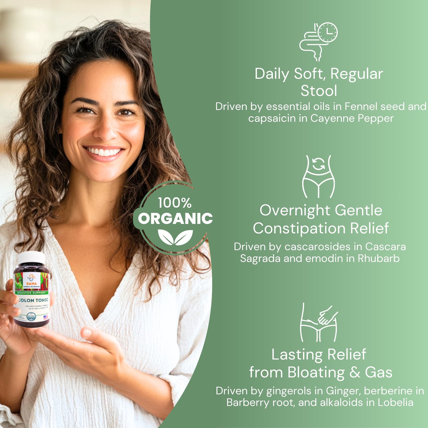 Natural Stool Softeners - Safe for Daily Use | Ultra Gut Daily Colon Cleanse, Constipation Relief for Women & Men | with Cascara Sagrada & Fennel | 60 Herbal Laxative Pills | Sana Herbal