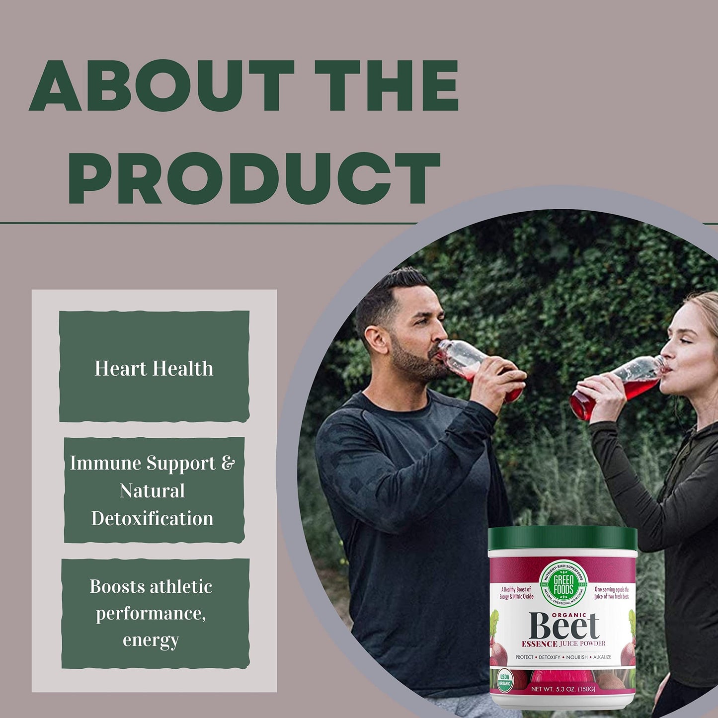 Green Foods - Organic Beet Essence Juice Powder- Nitric Oxide Super Food, Wholefood Antioxidant, Natural Energy, Endurance, Detox, 5.3oz (30 Servings) with Bonus Key Chain