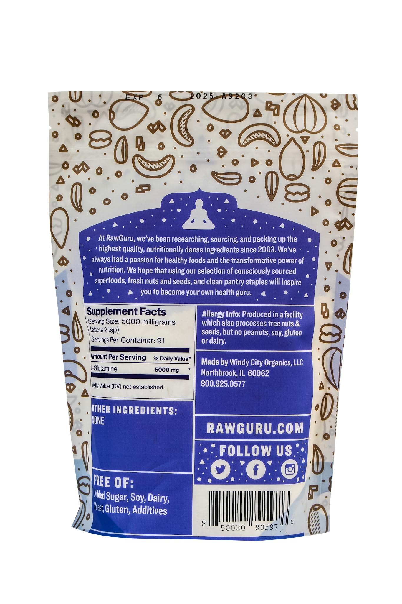 RawGuru L-Glutamine - 16 oz - Purified | Gluten-Free | Non-GMO | Vegan | Minimize Muscle Breakdown & Improve Protein Synthesis