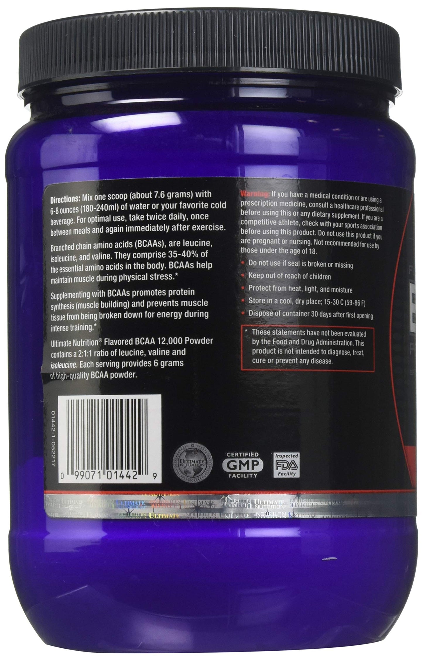 Ultimate Nutrition Flavored BCAA Powder 12,000, Post Workout Recovery Drink, 3g Leucine 1.5g Valine 1.5g Isoleucine, Branch Chain Amino Acids Supplements for Muscle Recovery, 30 Servings, Fruit Punch